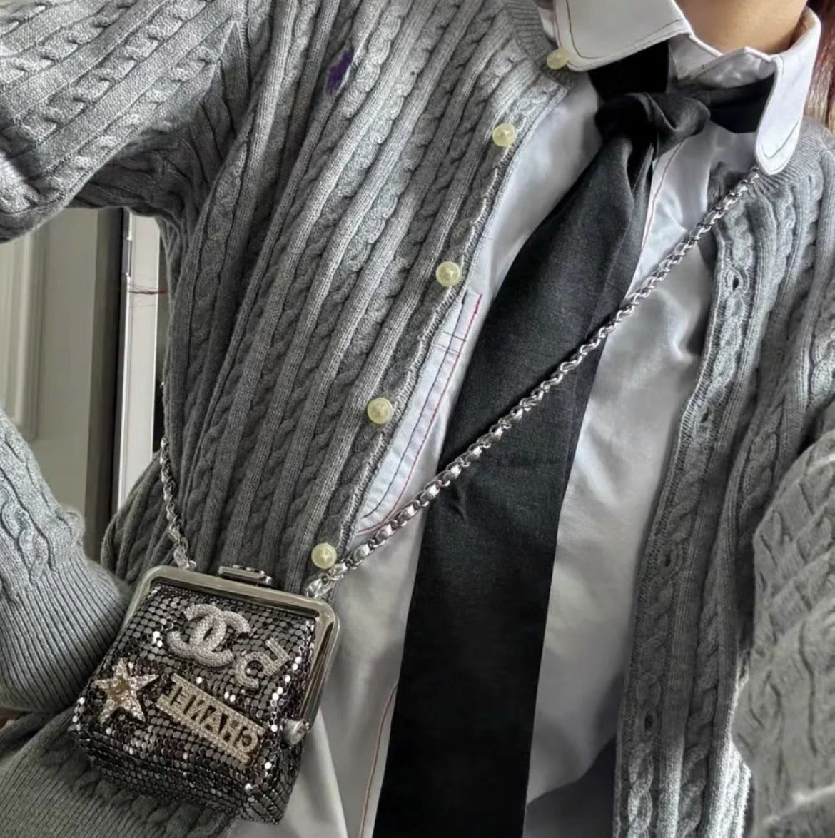 Chanel silver clutch with chain from the Coco Neige 2023/24 collection - Image 3