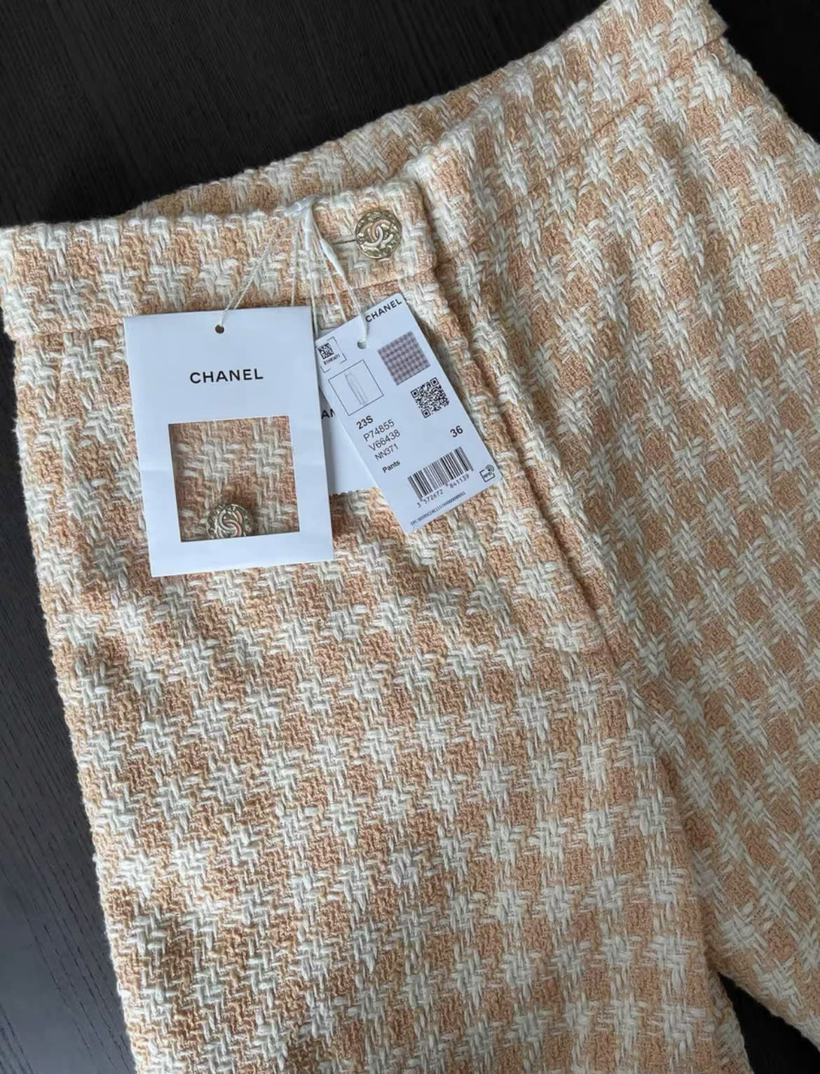 chanel 23s houndstooth light orange plaid pant - Image 3