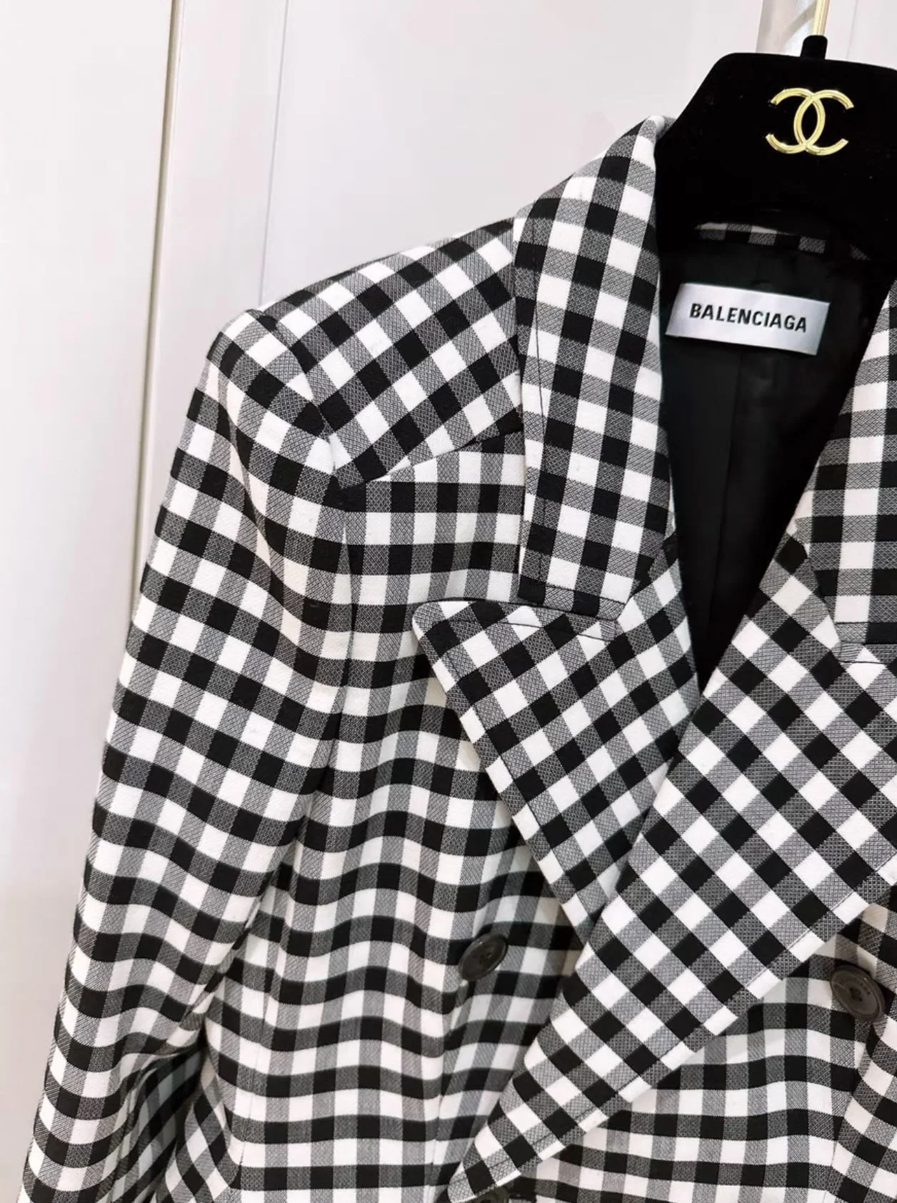 Balenciaga black and white grid hourglass coat - Image 2