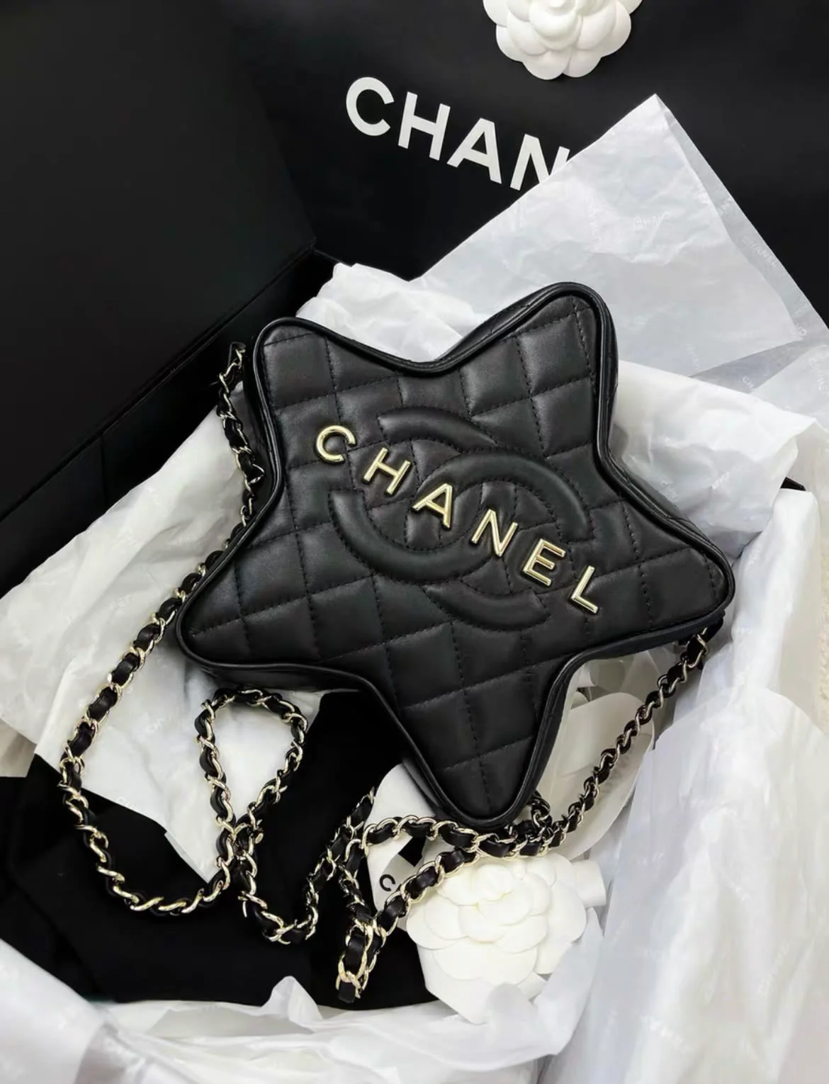 CHANEL 24C STAR BAG LAMBSKIN BLACK GHW