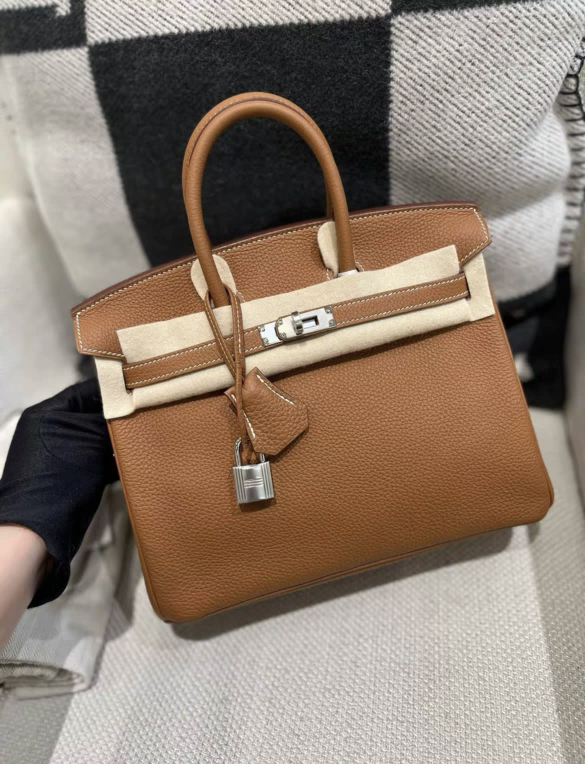 Hermes birkin 25 gold brown togo Leather palladium hardware stamp D - Image 4