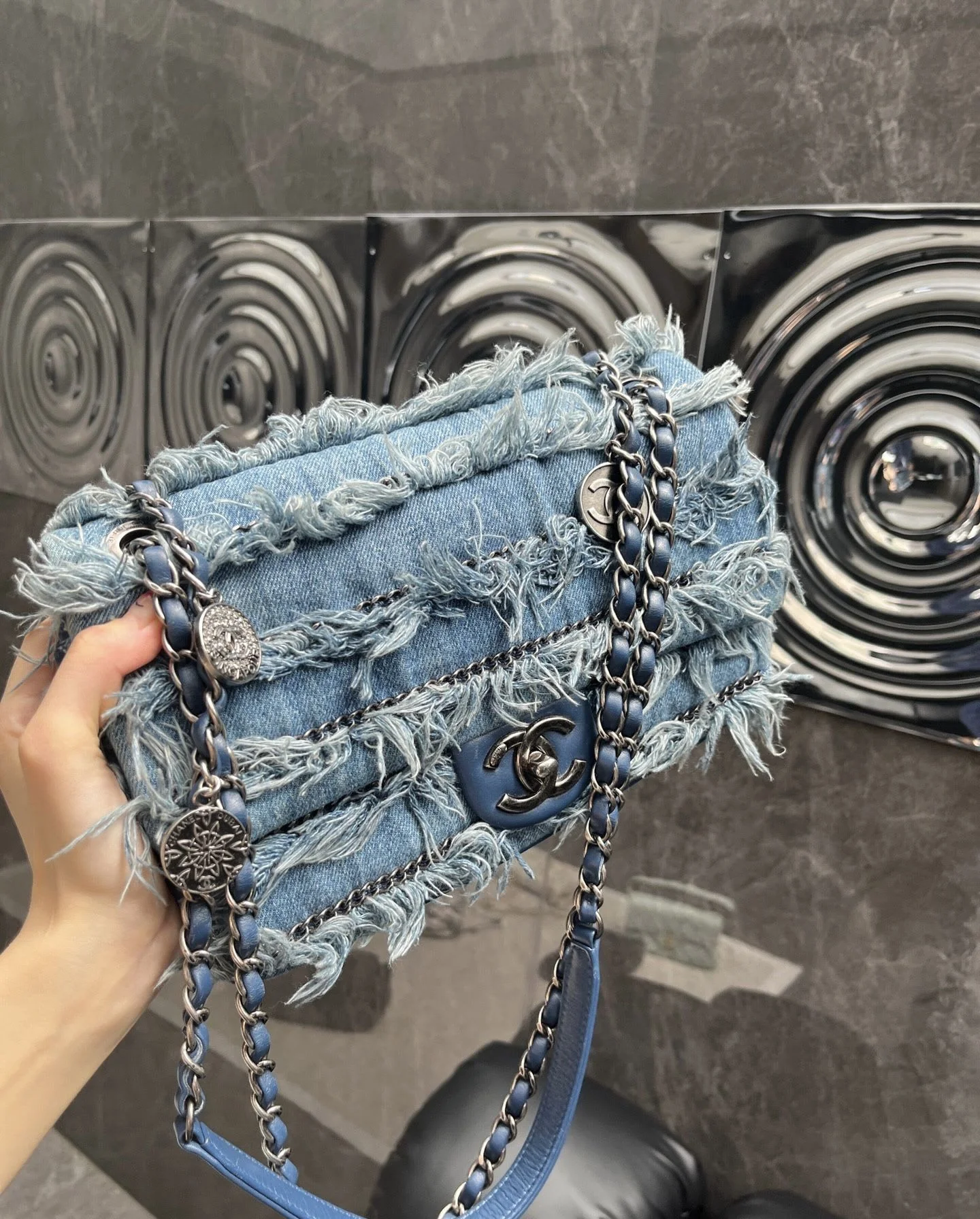 Chanel coin badge tassel denim - Image 3