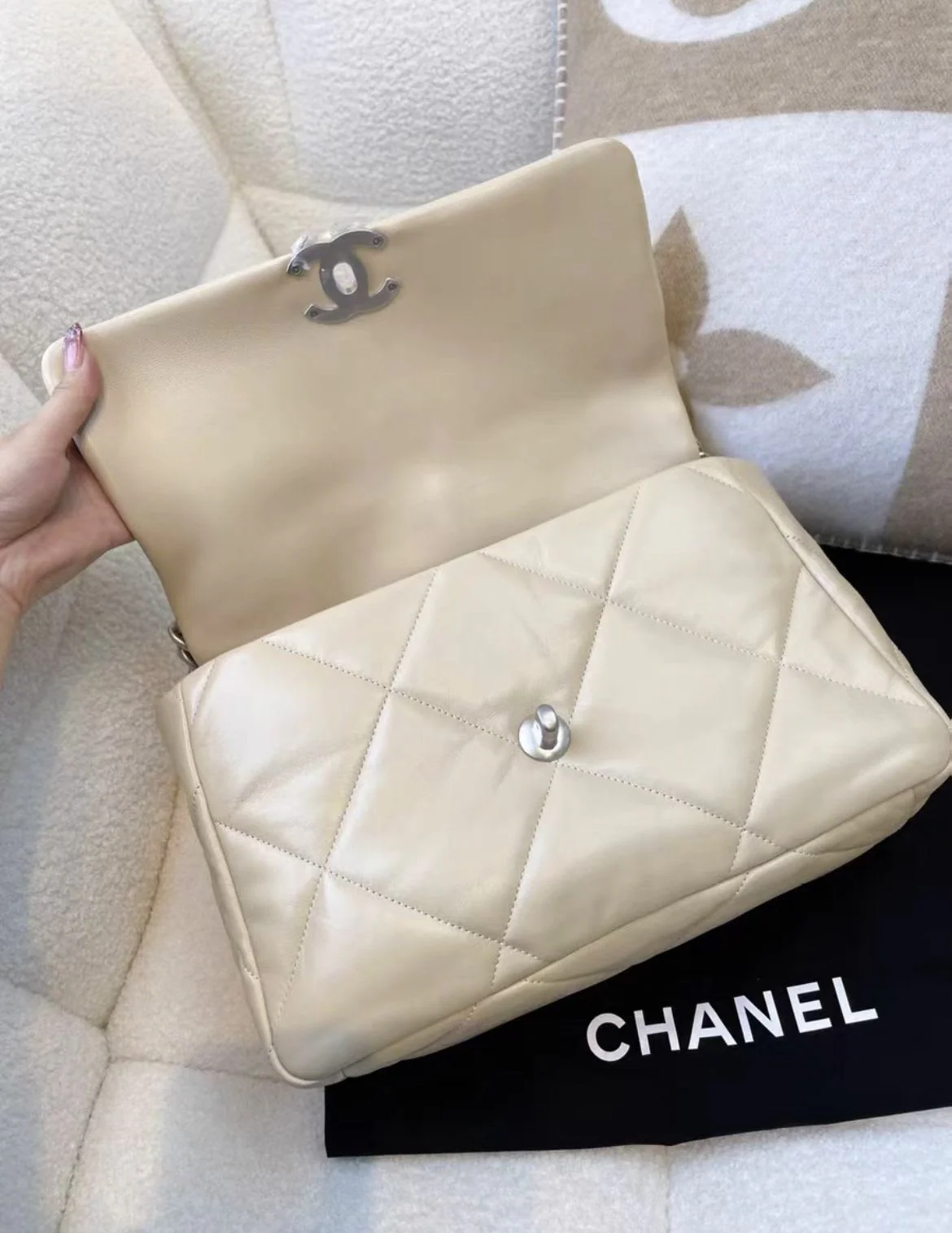 Chanel Beige Silver Medium 19bag - Image 2