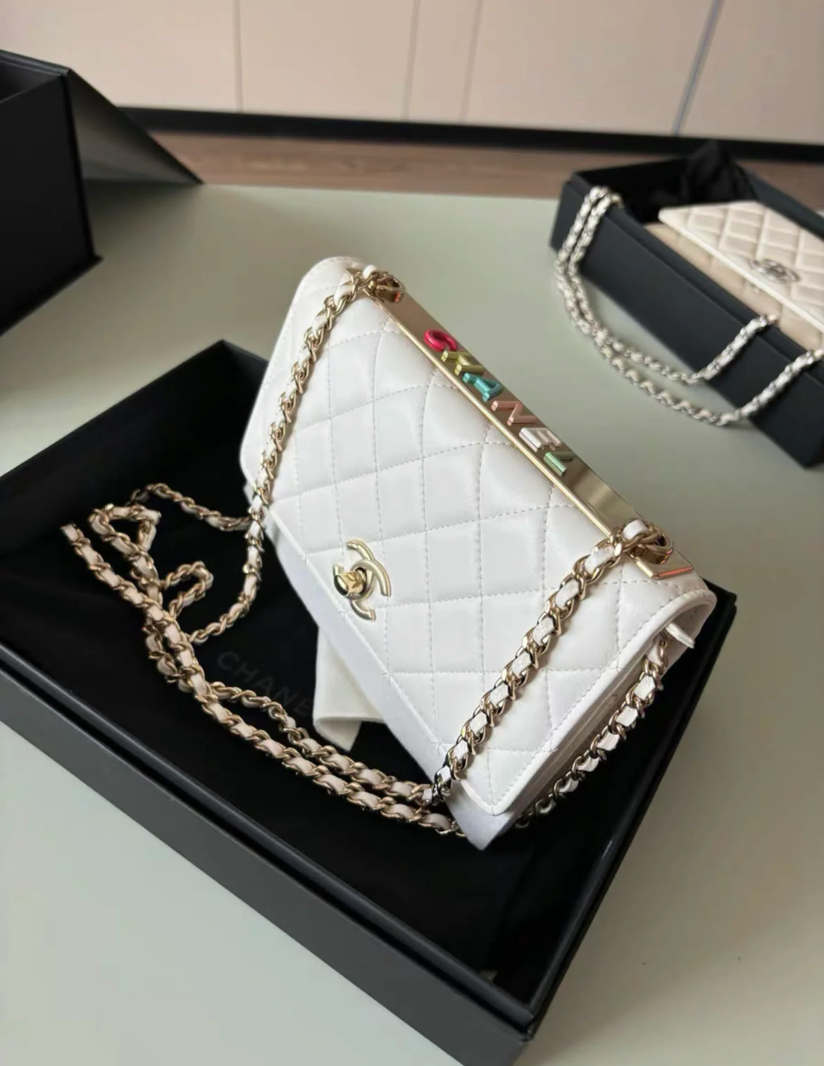 Chanel 24C Trendy CC White Quilted Lambskin multicolour letter silver Hardware - Image 3