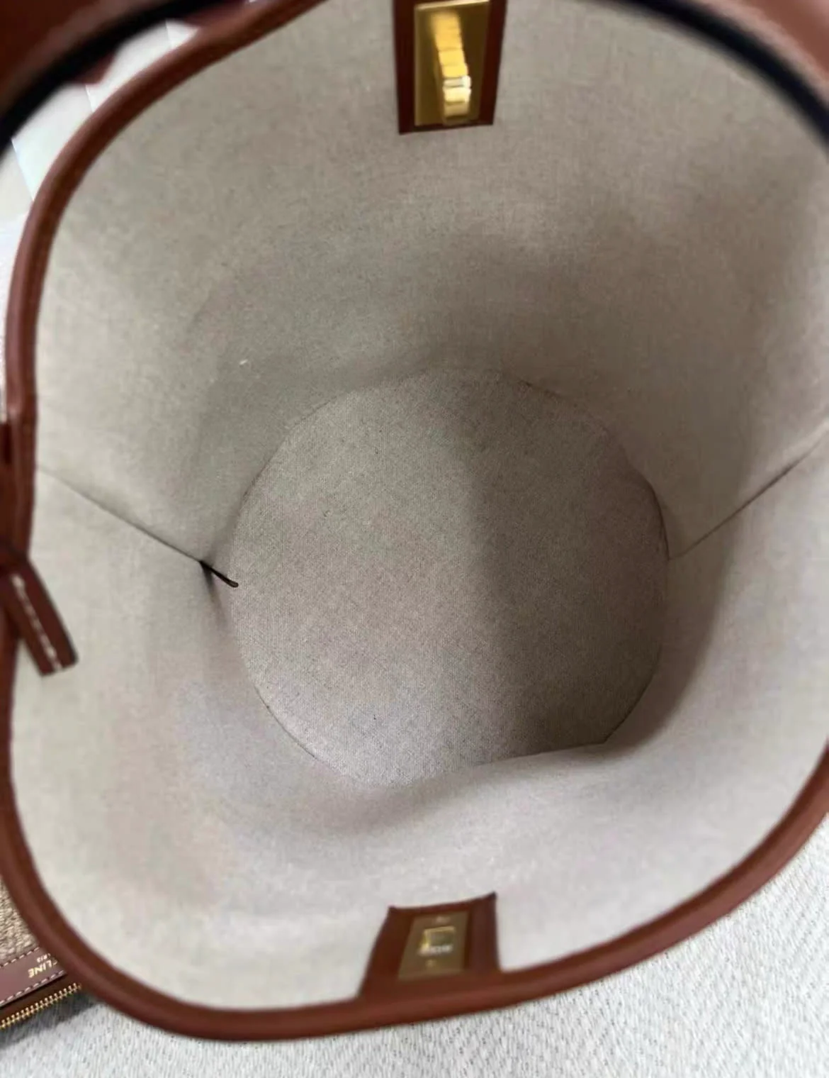 Celine Beige Bucket 16 Bag In Textile With Celine Jacquard - Image 4