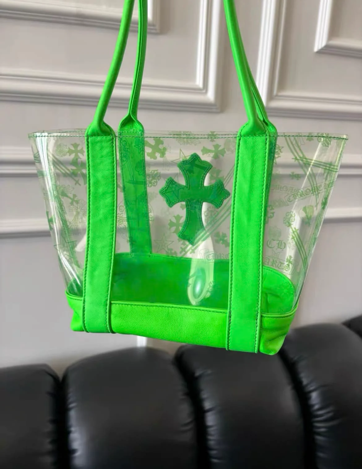 Chrome Hearts Green PVC Leather Cross Tote Bag - Image 4