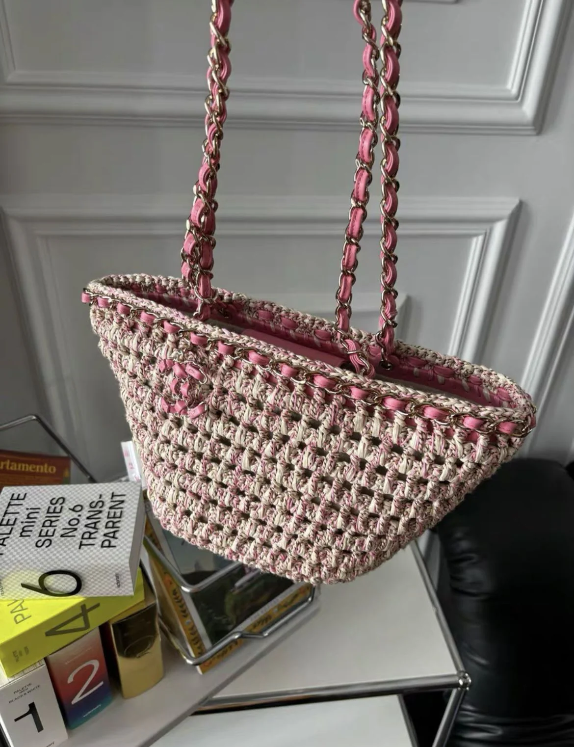 CHANEL 23P Woven straw beach shopping bag