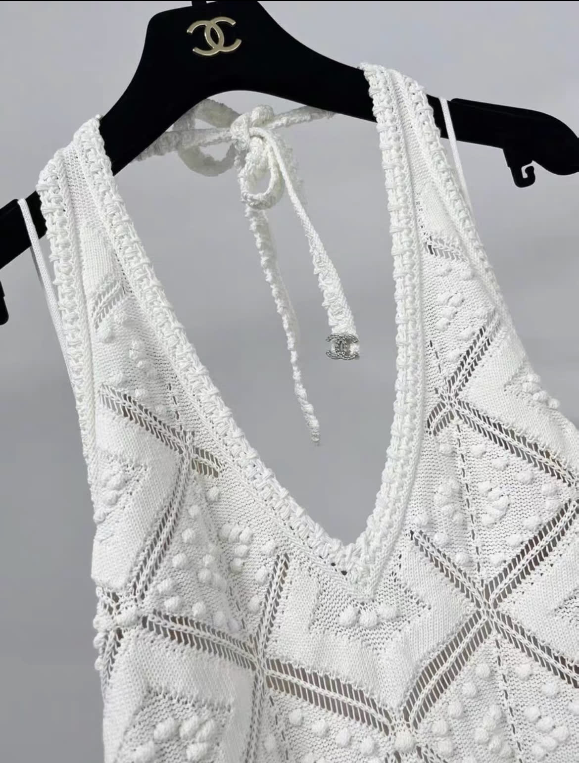Chanel 23C Runway MONTE CARLO WHITE CROCHET KNIT MACRAME DRESS 38FR - Image 4