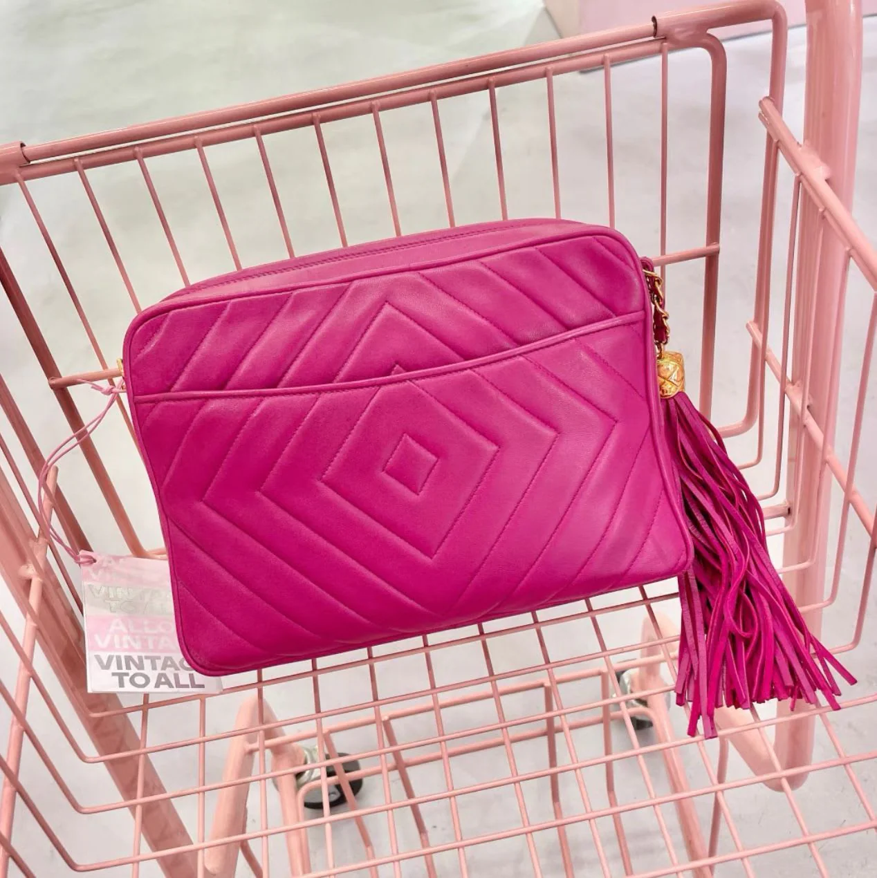 Vintage Chanel rose red lambskin tassel bag - Image 4