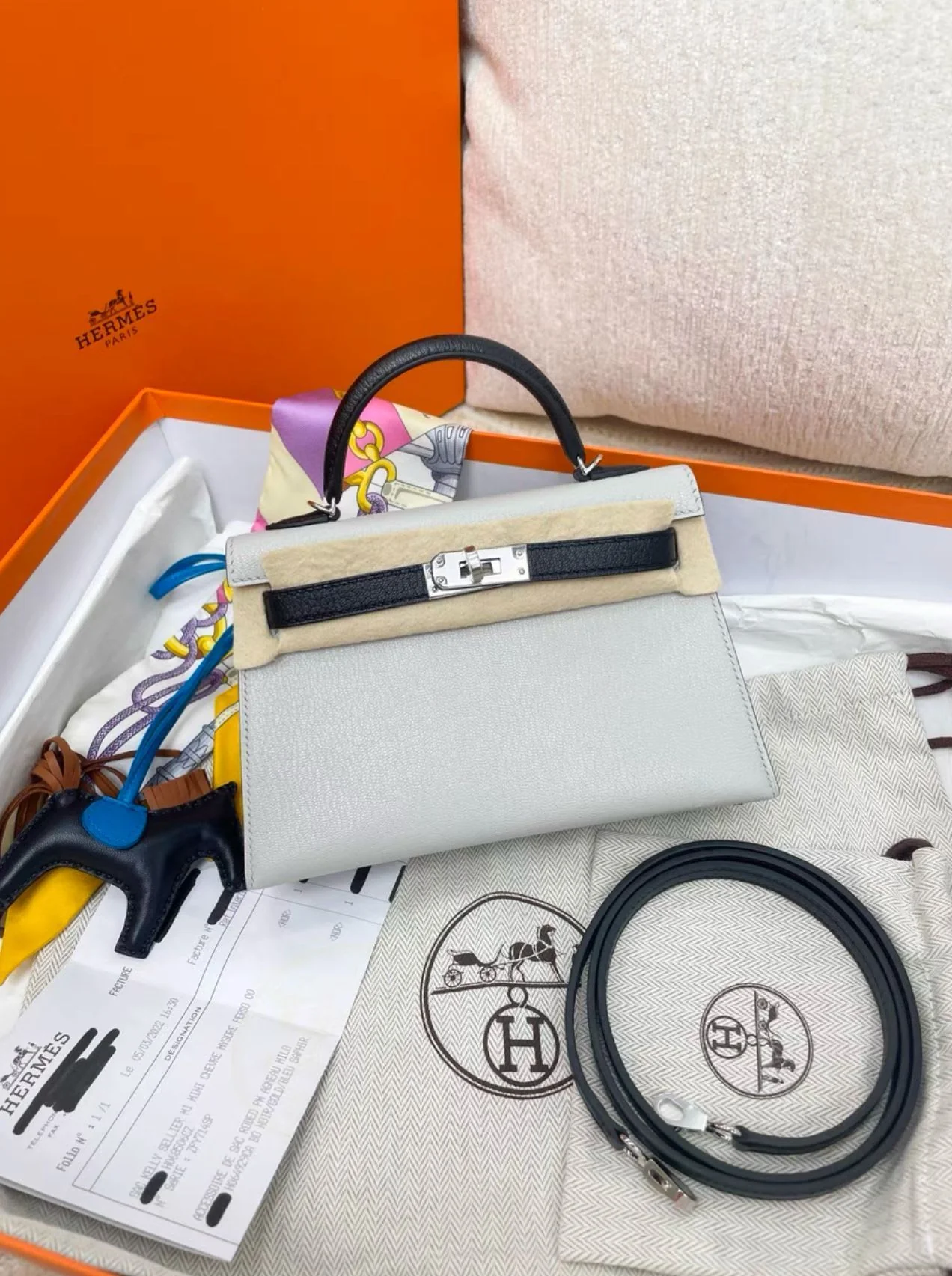 Hermes Minikelly Second Generation Pearl Gray Black Silver