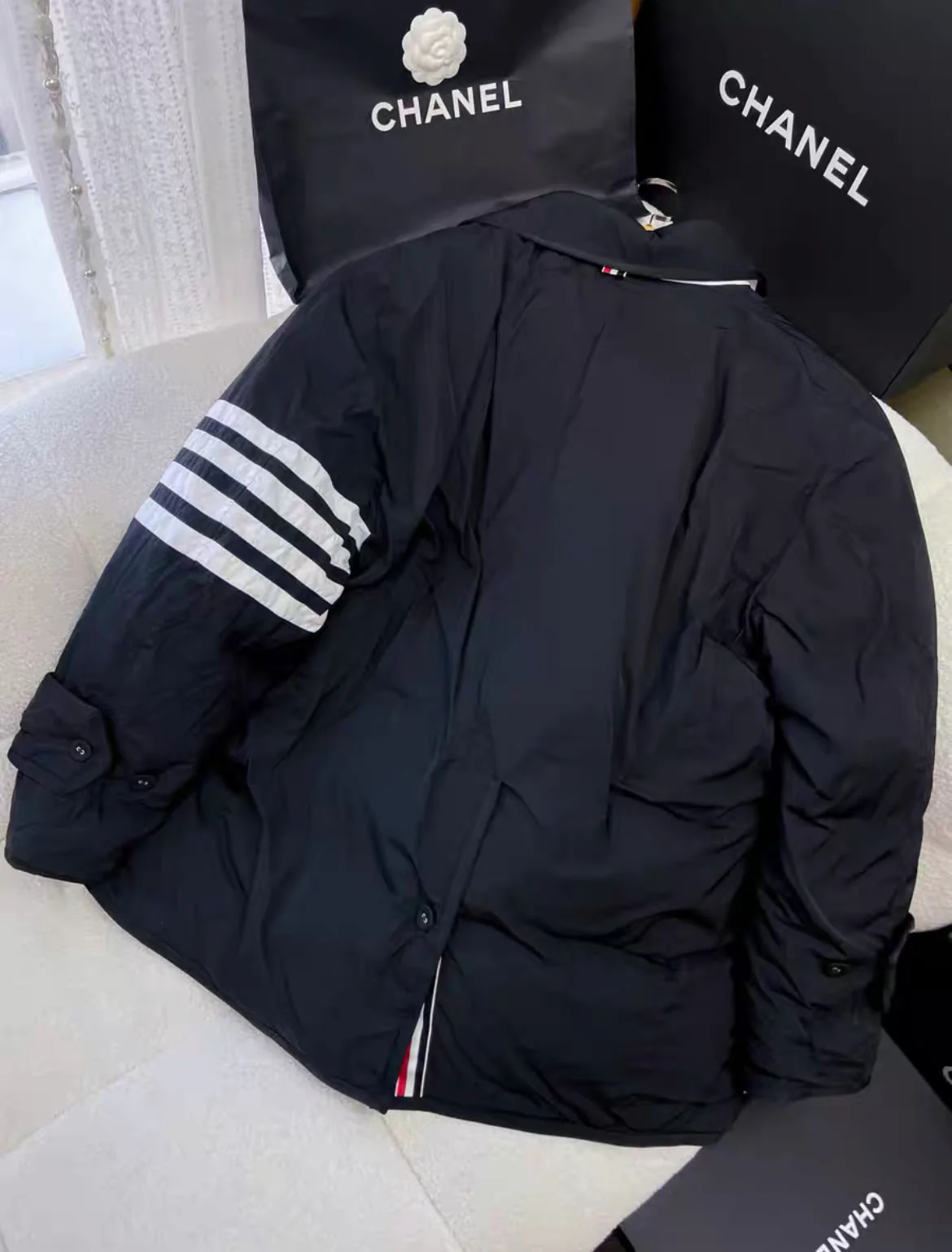 Thom Browne classic four-stripe black down jacket - Image 4