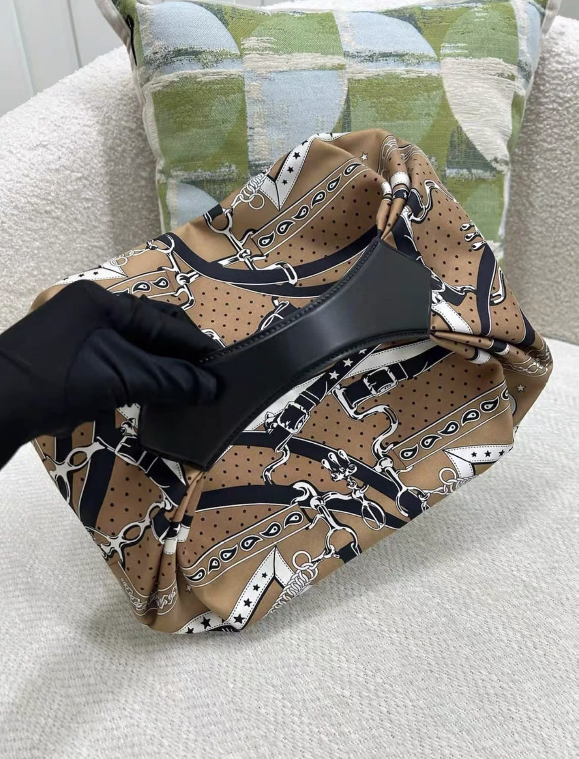 Hermes Balusoie bag printed silk and Hunter cowhide - Image 4