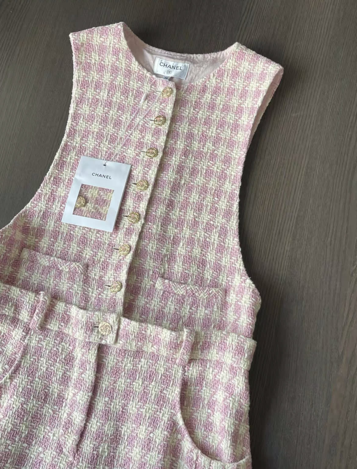 Chanel 2023 SS pink plaid jumpsuit fr38 with tag - Image 4