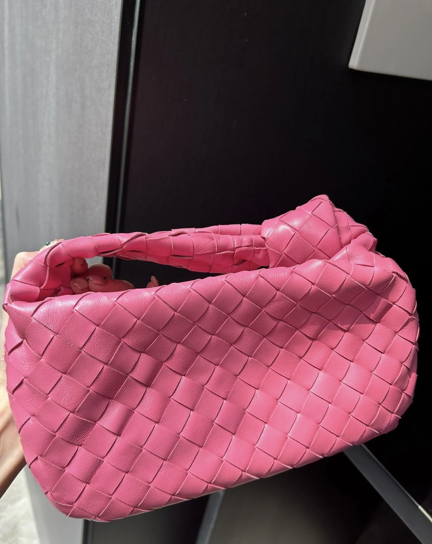 Bv Pink Woven Mini Jodie Tote - Image 3