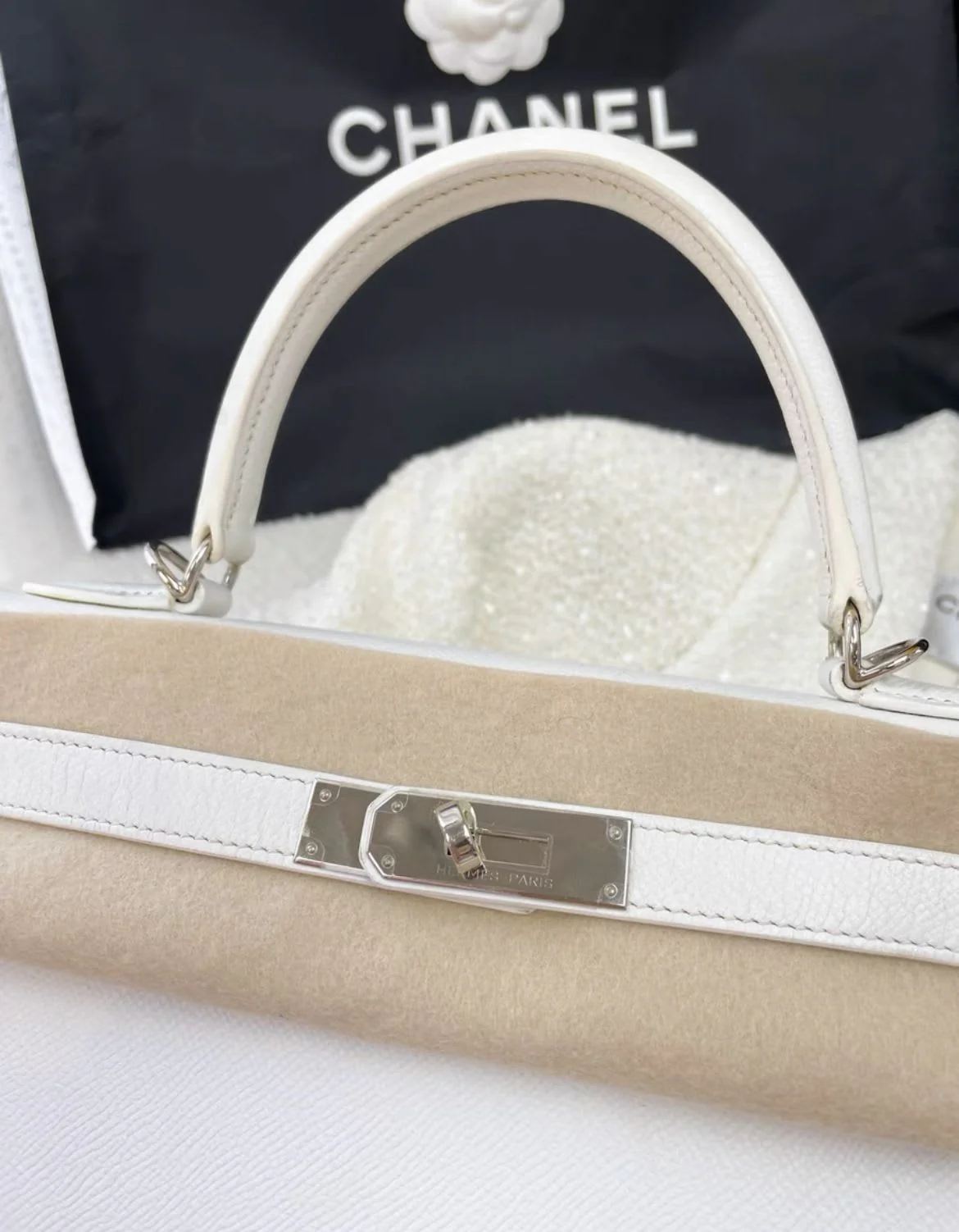 Hermes Kelly 28 pure white epsom leather palladium hardware - Image 4