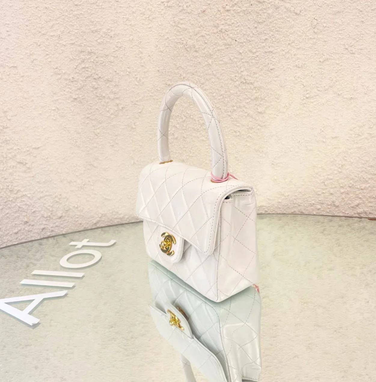 Chanel White Quilted Lambskin CC Top Handle Mini Kelly Bag Gold Hardware, 1994 - Image 2