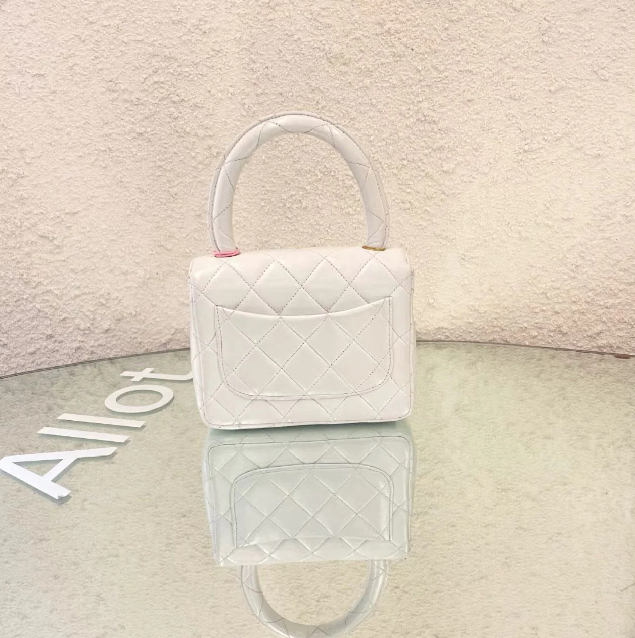 Chanel White Quilted Lambskin CC Top Handle Mini Kelly Bag Gold Hardware, 1994 - Image 3