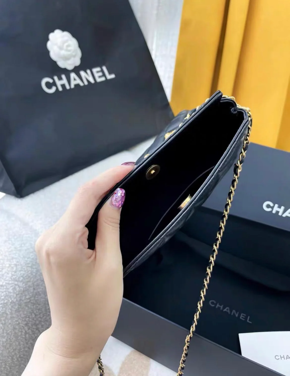 Chanel 23A Black and Gold Lion Emblem Chain Bag - Image 3