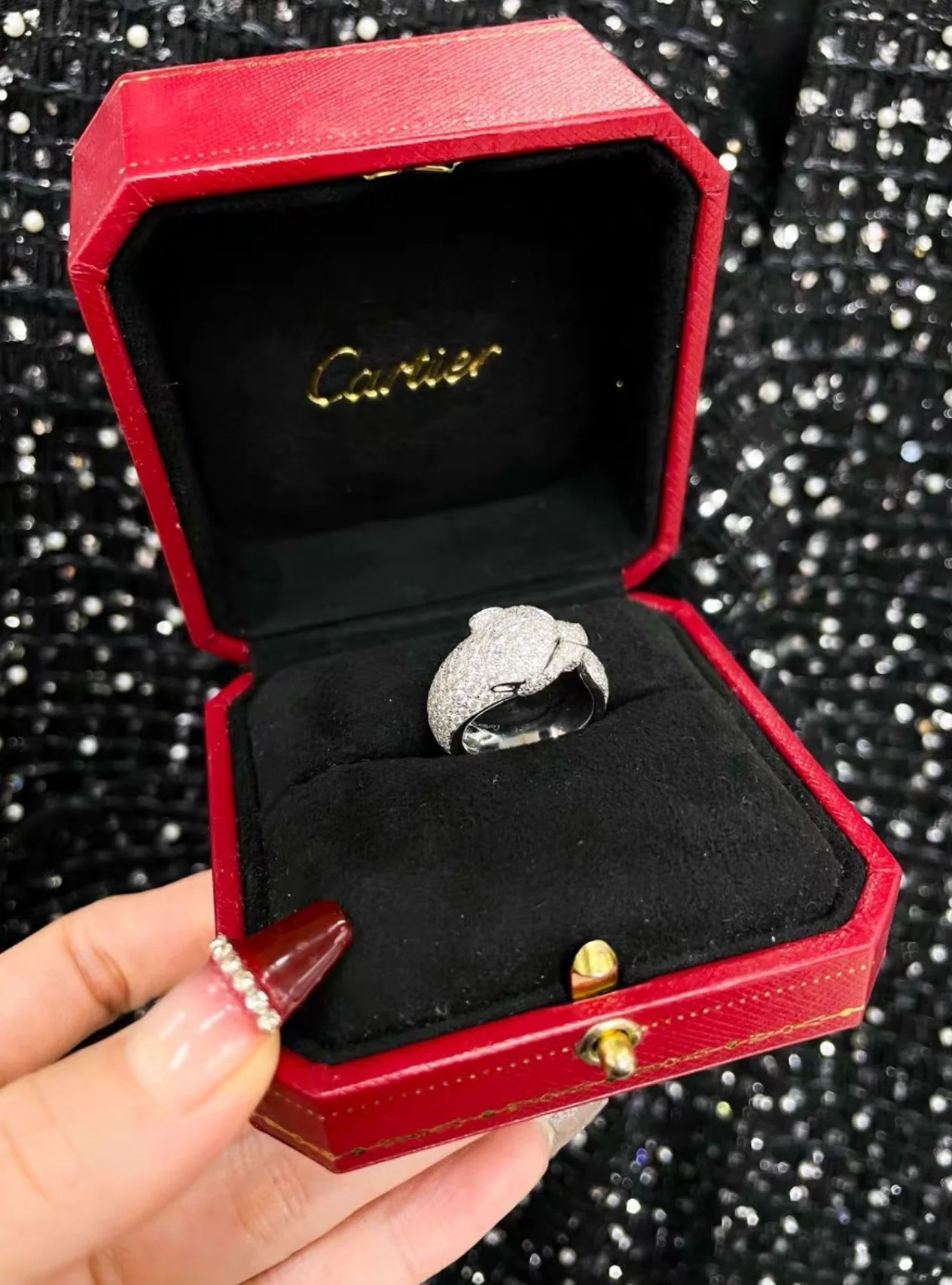 Cartier platinum full diamond leopard ring - Image 3