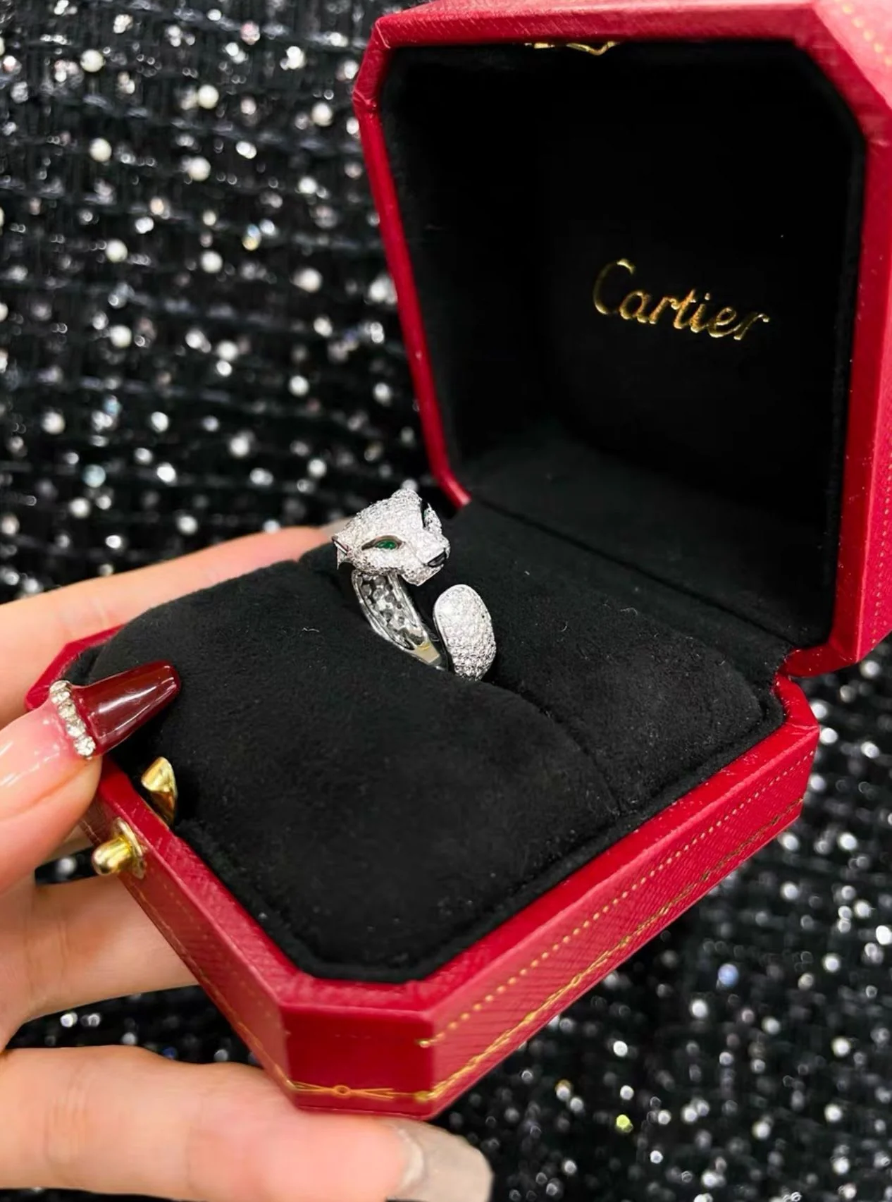 Cartier platinum full diamond leopard ring - Image 5