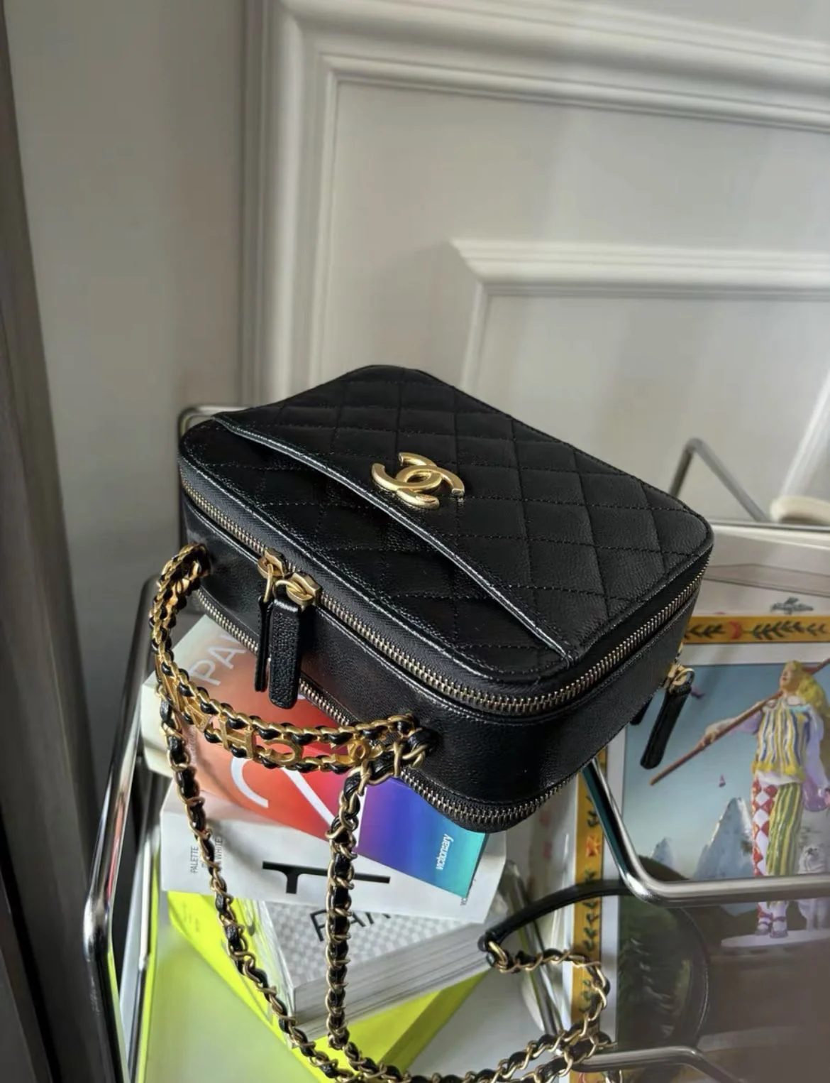 CHANEL 22S LETTER TOP HANDLE SMALL VANITY CASE CAVIAR BLACK BRUSHED GHW - Image 2