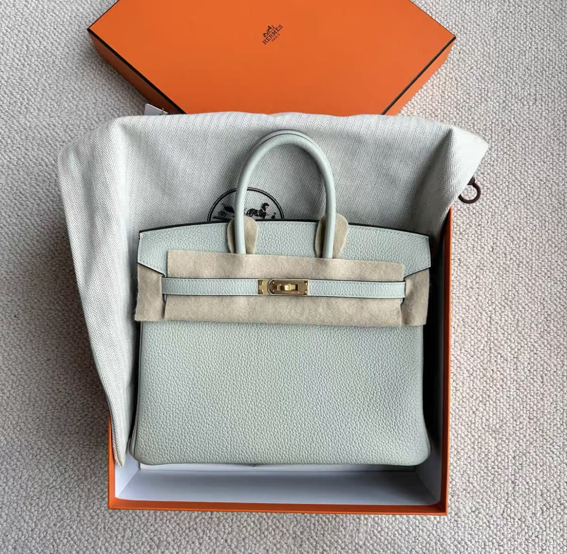 Hermes birkin 25 ice crystal gray gold hardware togo leather B engraved - Image 2