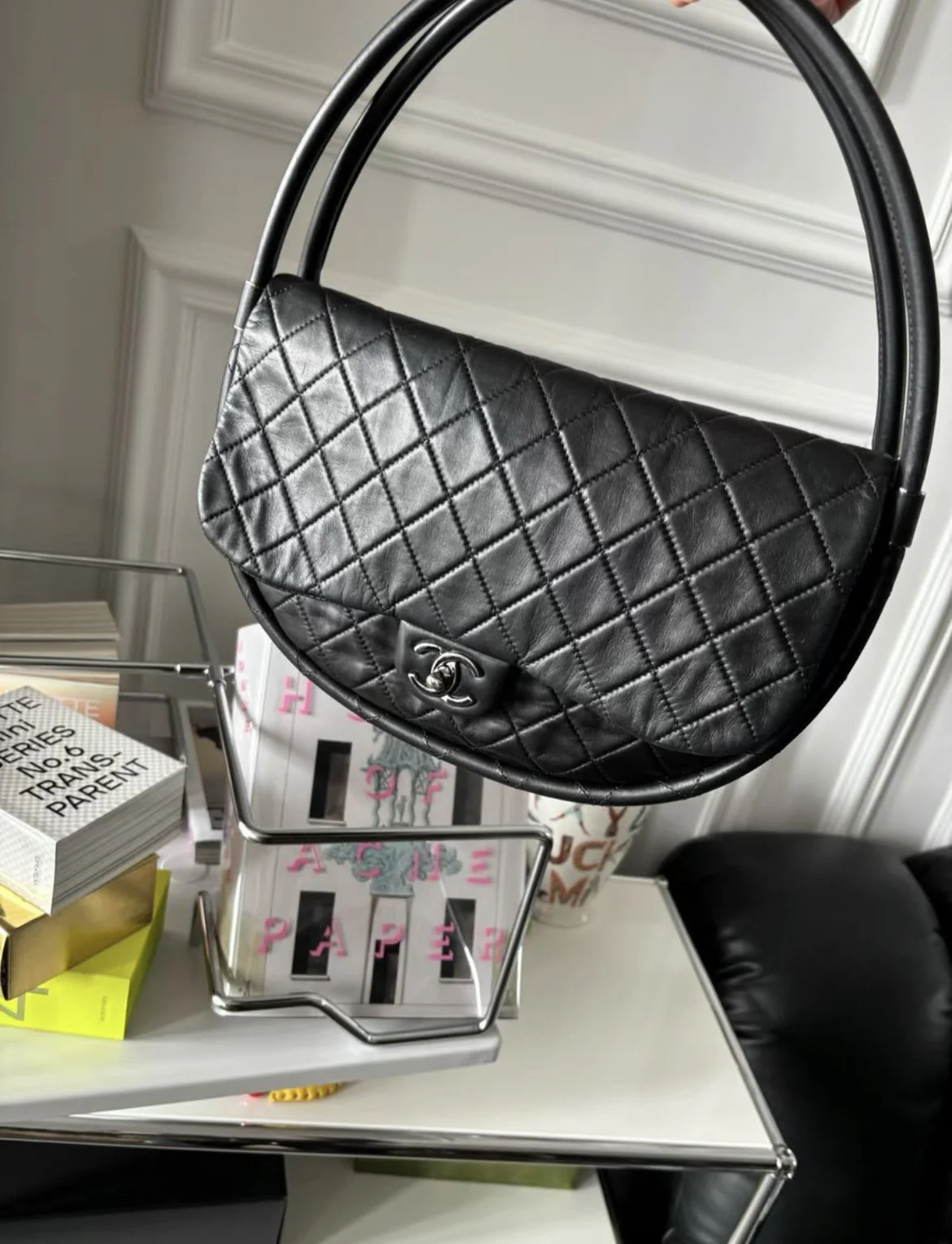 Chanel Black Quilted Lambskin Medium Hula Hoop Bag Silver Hardware, 2013 - Image 2