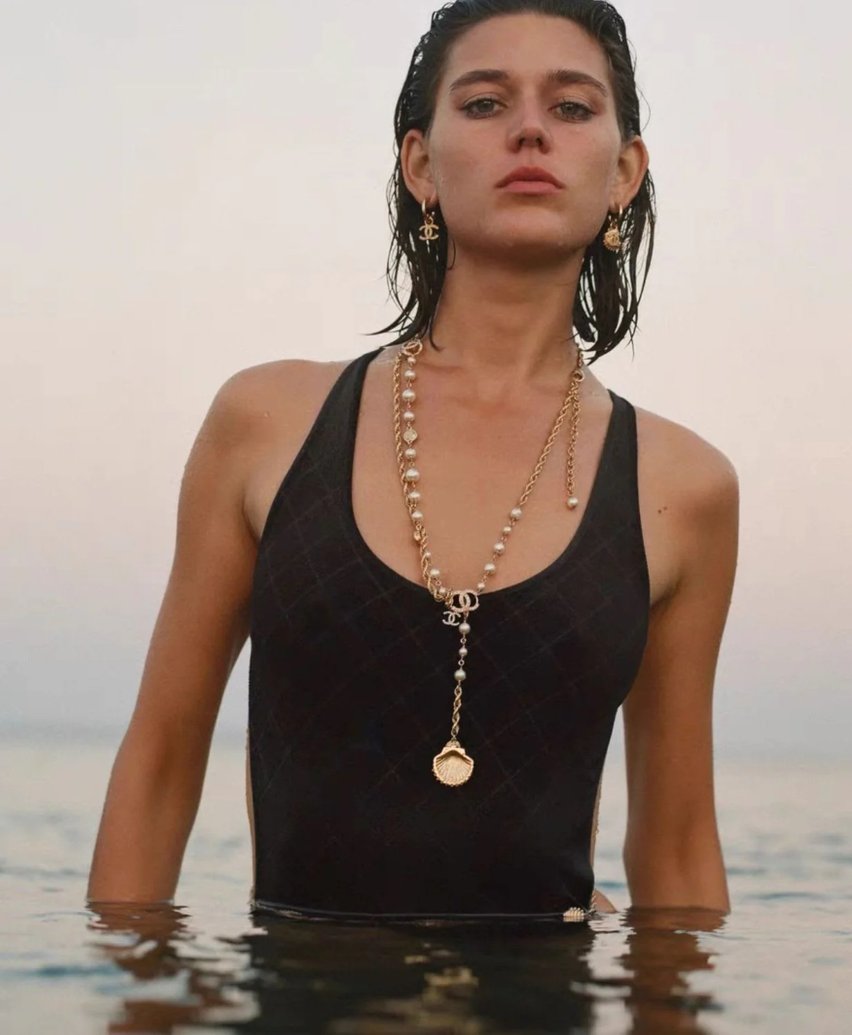 Chanel 23 Coco beach black suede plaid one-piece swimsuit - Image 5