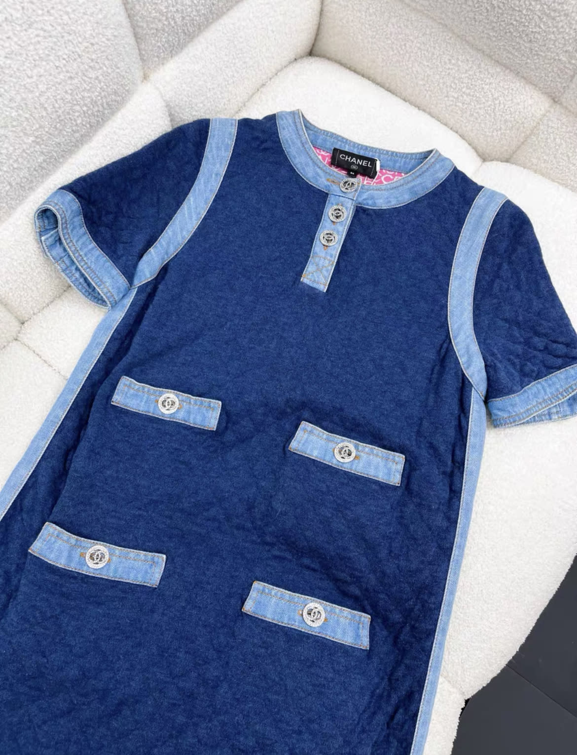 Chanel diamond button blue denim dress - Image 2
