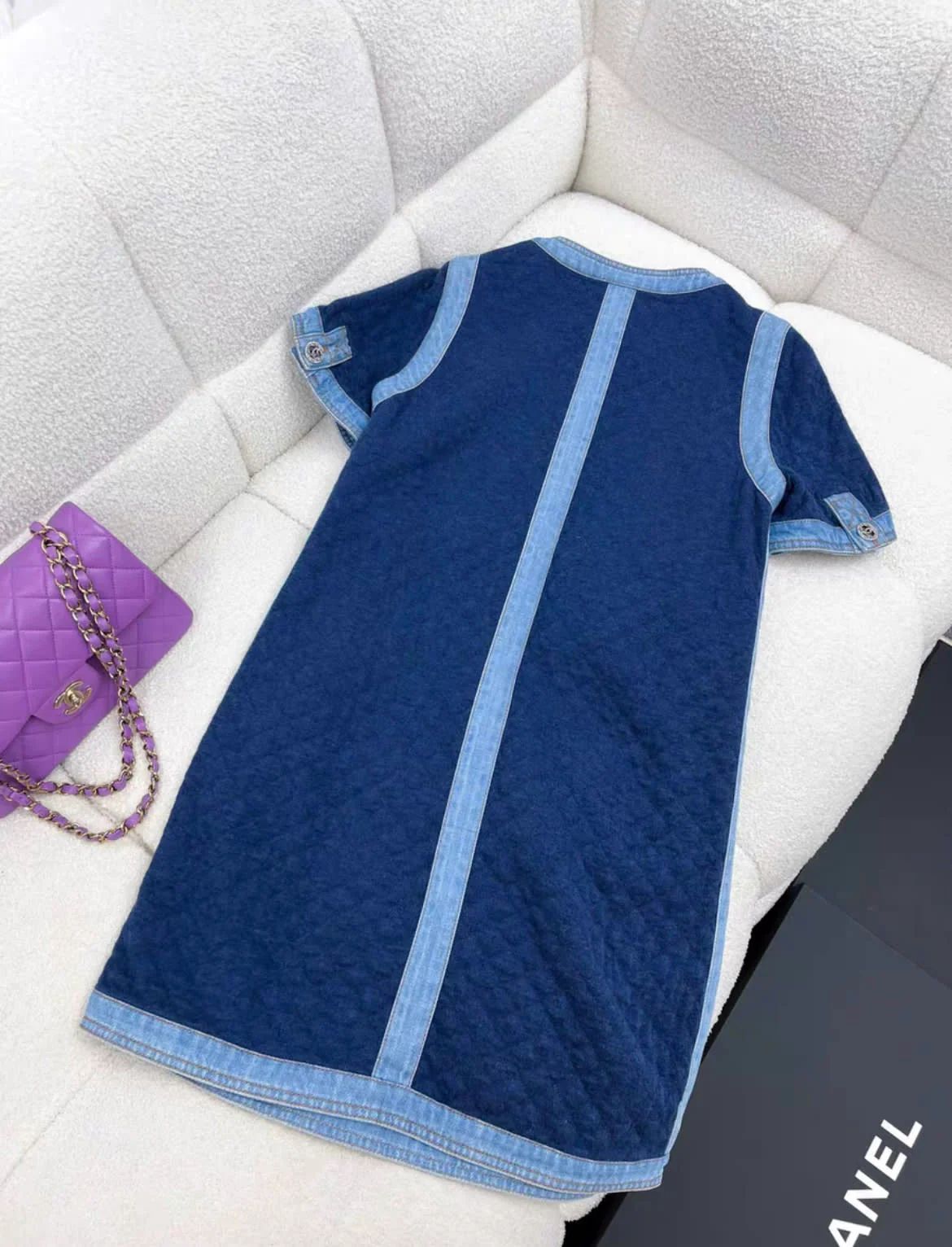 Chanel diamond button blue denim dress - Image 3
