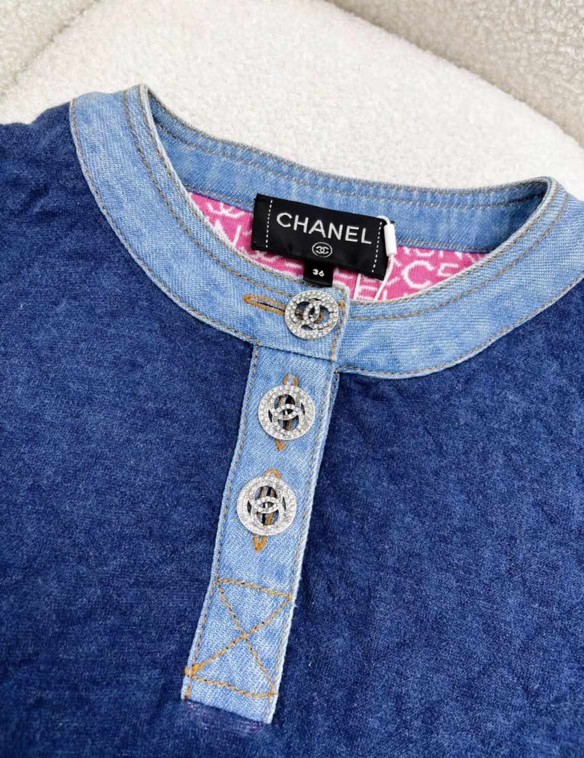 Chanel diamond button blue denim dress - Image 4