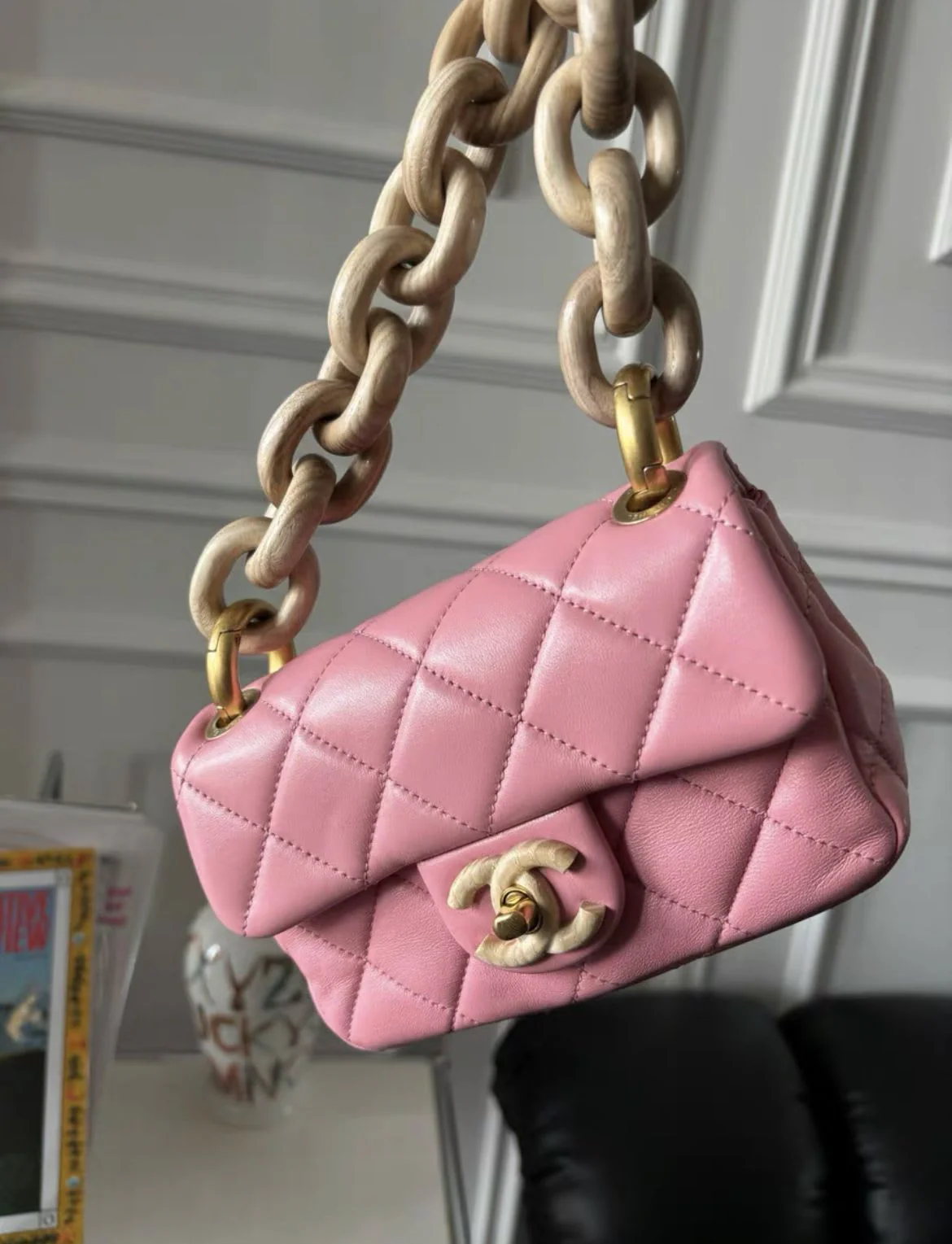 Chanel Pink CC Wood Chain Mini Bag - Image 2
