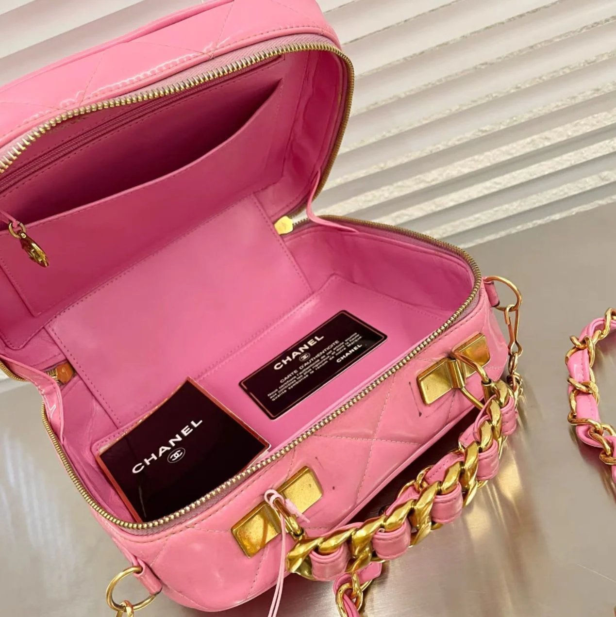 Vintage Chanel Patent Leather Barbie Pink Tote Bag - Image 3