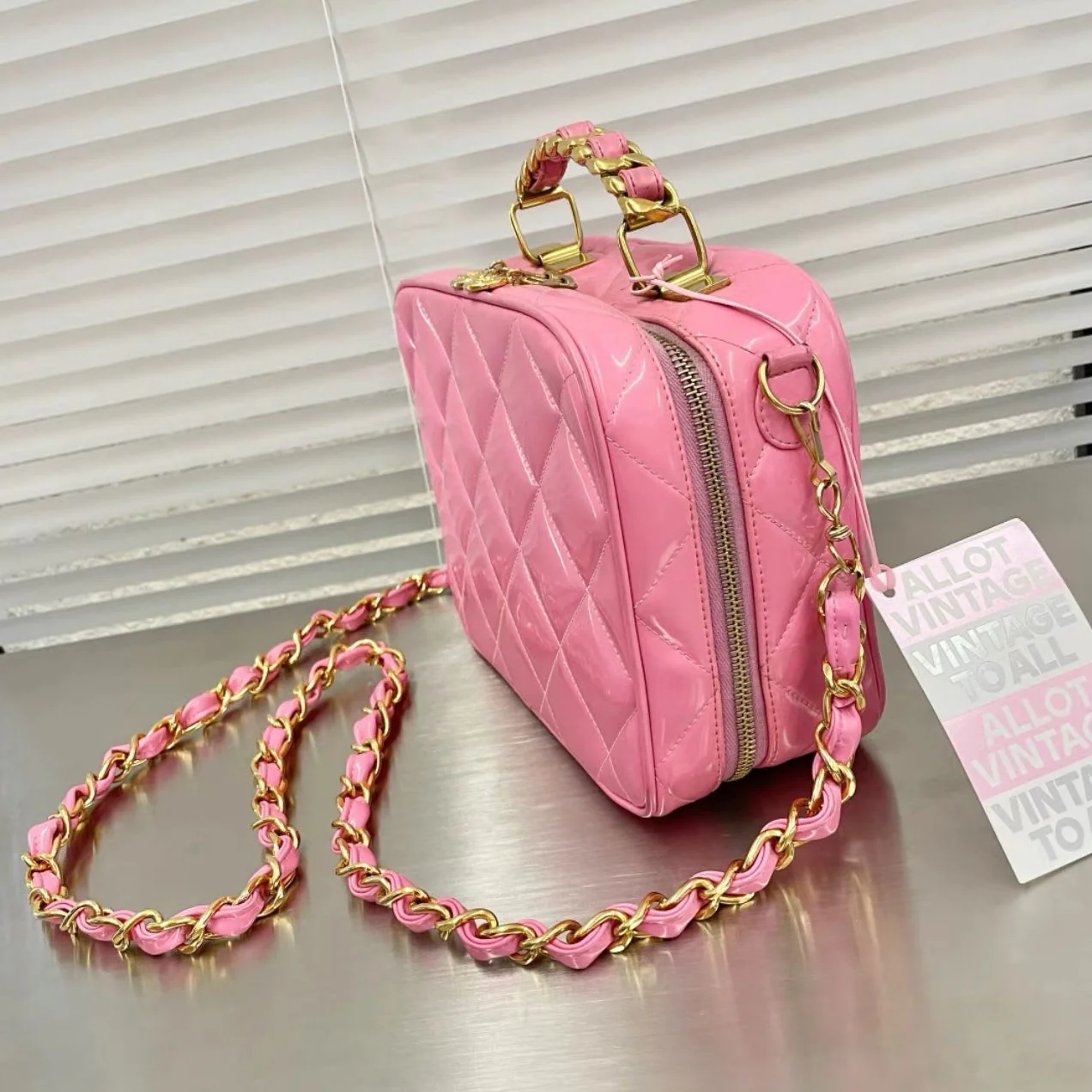 Vintage Chanel Patent Leather Barbie Pink Tote Bag - Image 5