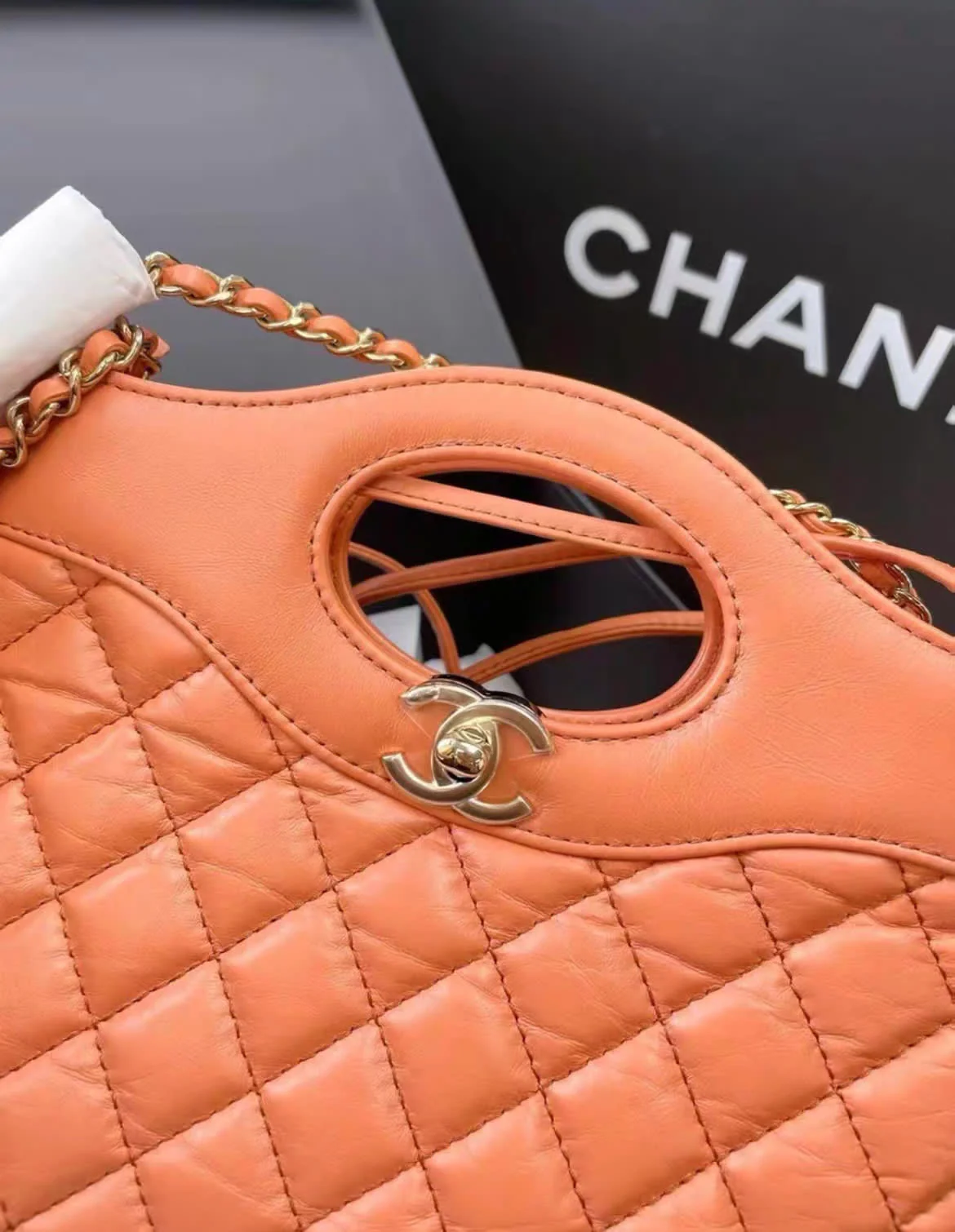 Chanel 31 Mini Orange Aged Calfskin Gold Hardware - Image 2