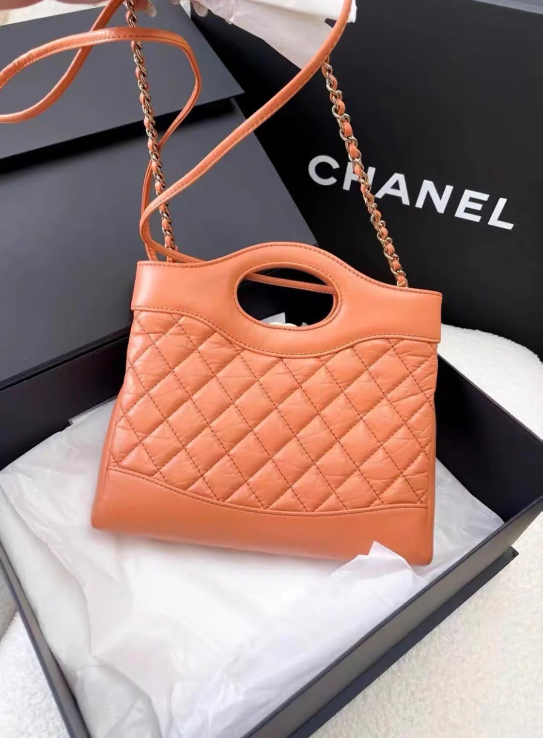 Chanel 31 Mini Orange Aged Calfskin Gold Hardware - Image 4