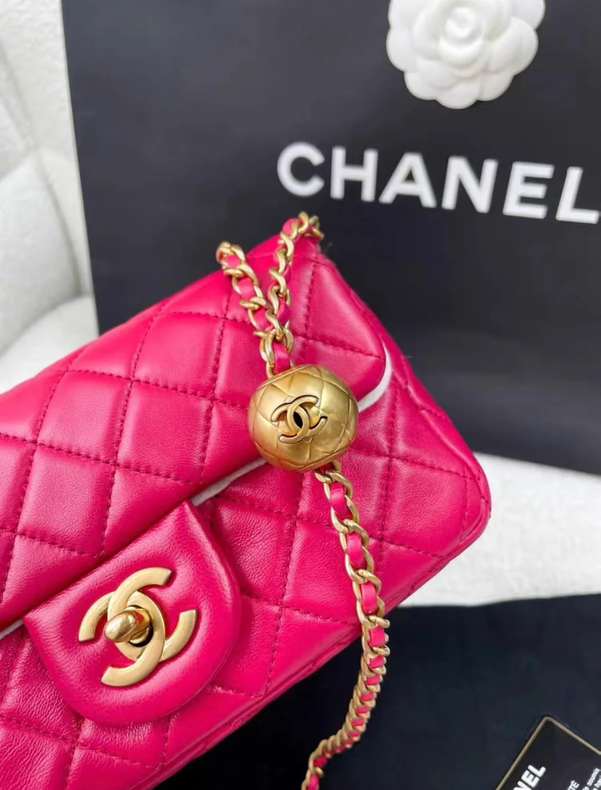 Chanel rose red gold ball cf large mini chain bag - Image 2