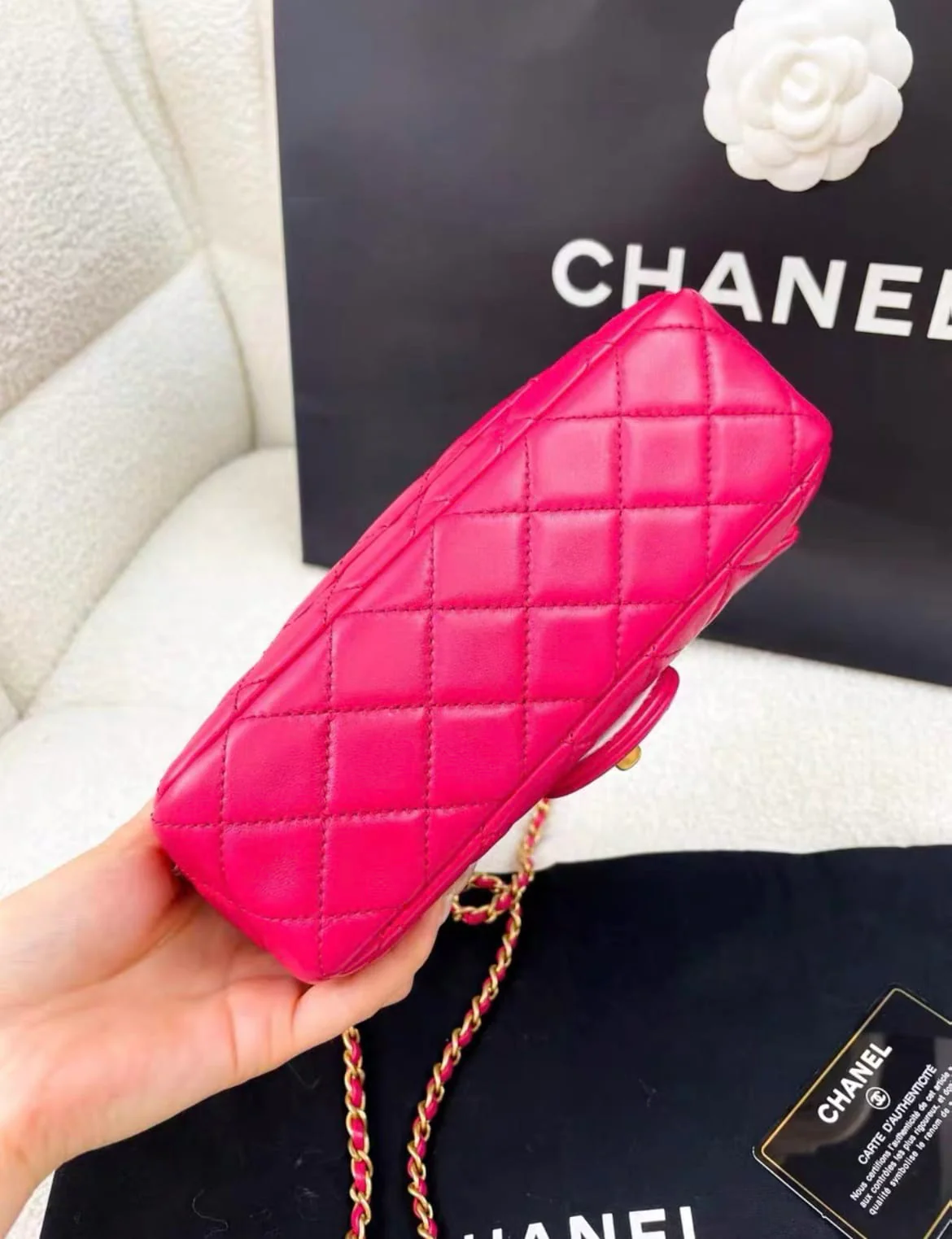 Chanel rose red gold ball cf large mini chain bag - Image 5