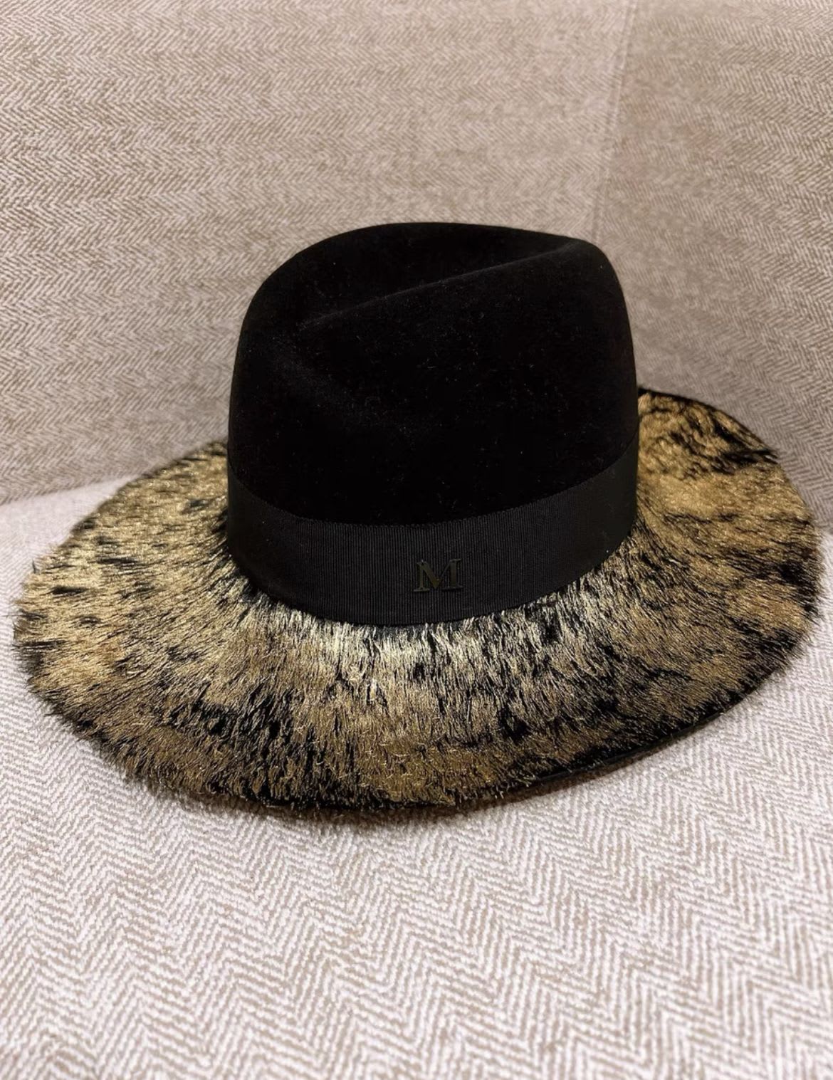 Maison Michel MM black gold feather hat