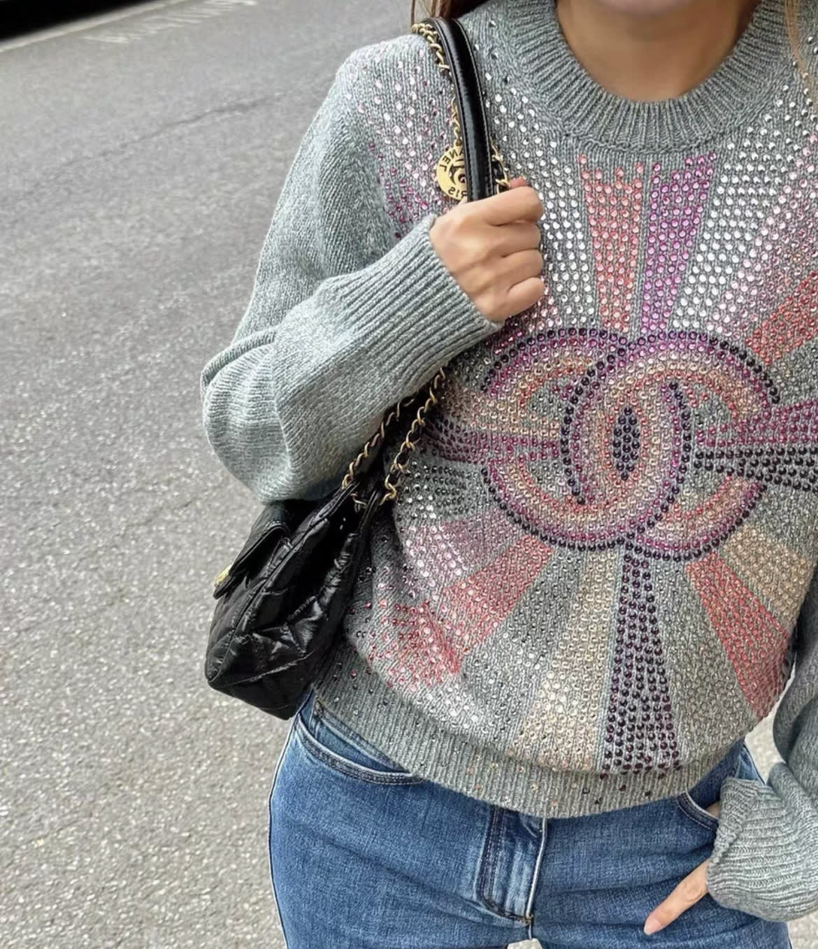 Chanel 2022 AW grey color diamond sweater fr34 - Image 3