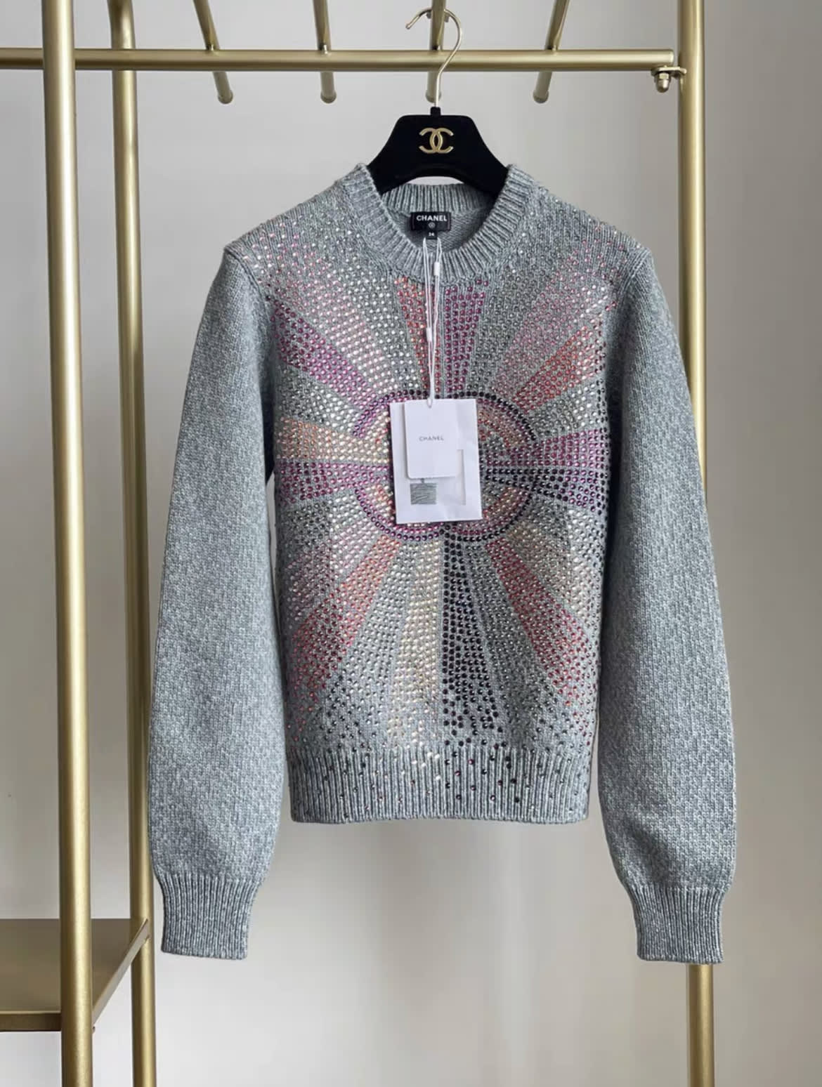 Chanel 2022 AW grey color diamond sweater fr34 - Image 4