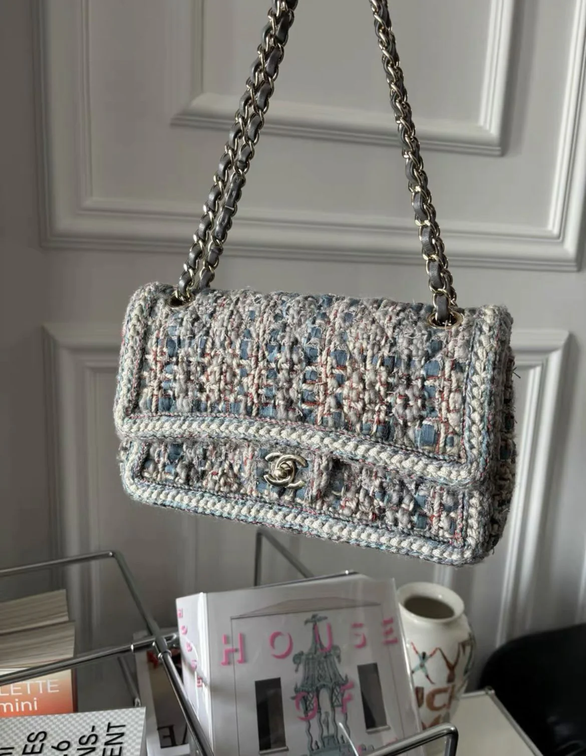 Chanel Classic Double Flap Bag Braided Quilted Tweed Medium