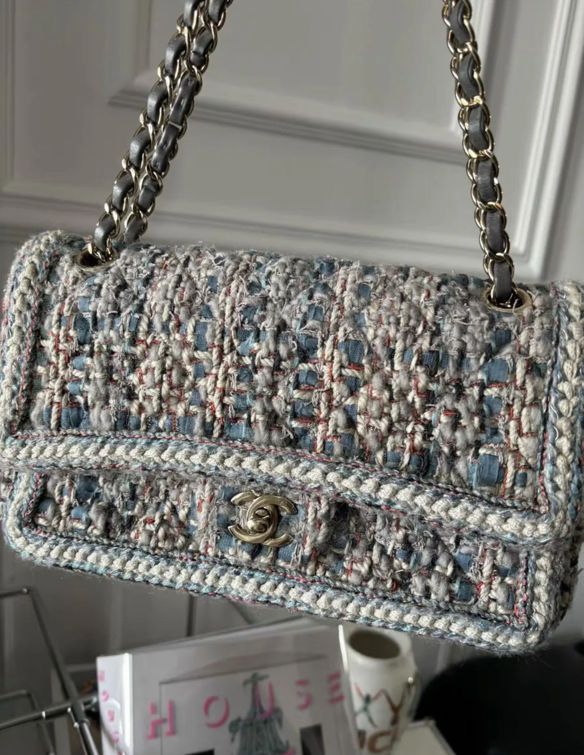 Chanel Classic Double Flap Bag Braided Quilted Tweed Medium - Image 2