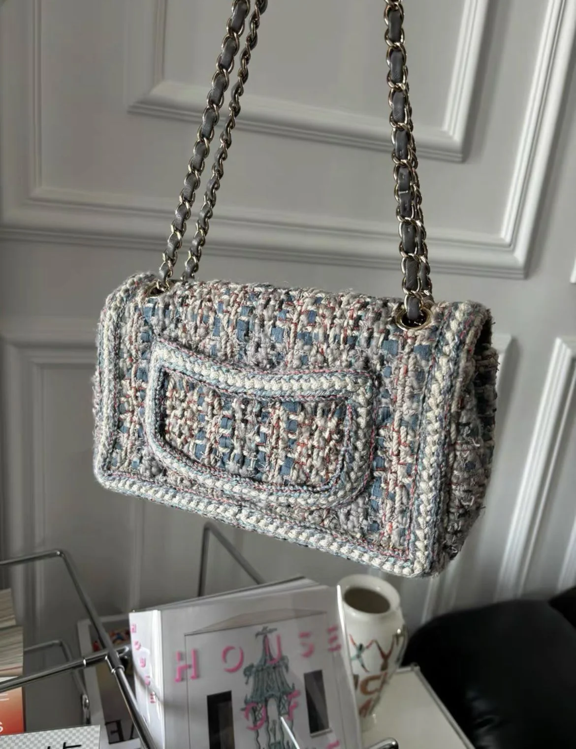 Chanel Classic Double Flap Bag Braided Quilted Tweed Medium - Image 3