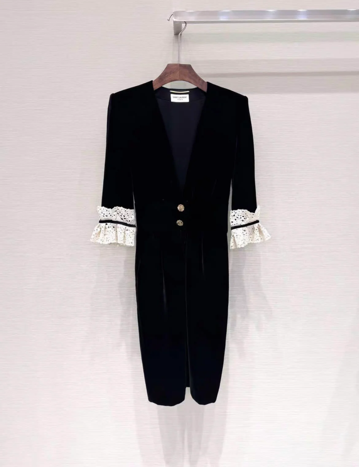 SAINT LAURENT Lace-trimmed velvet dress