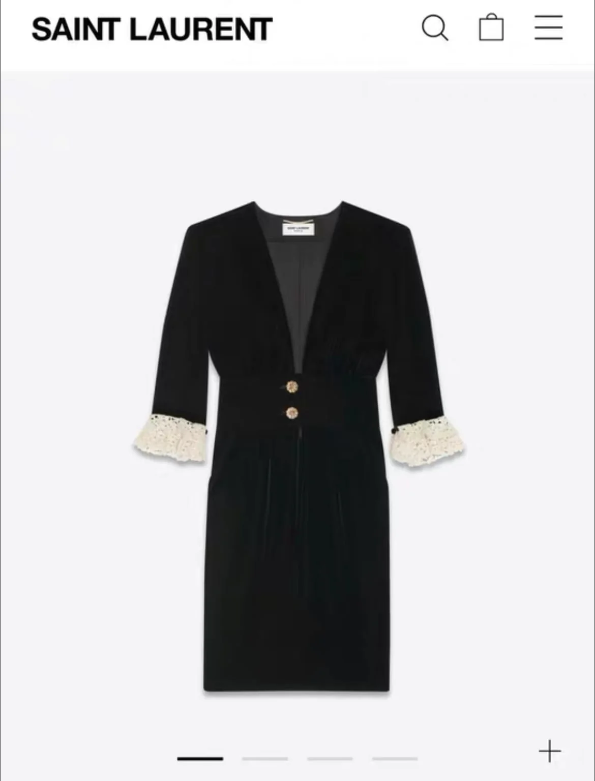 SAINT LAURENT Lace-trimmed velvet dress - Image 4