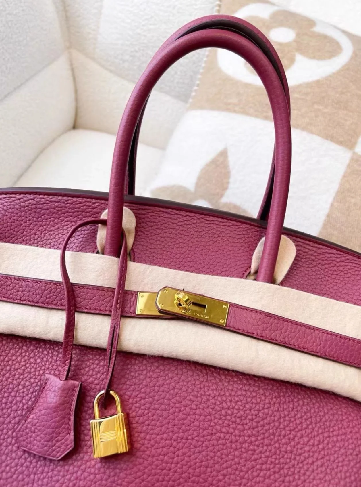 Hermes Birkin 35, K5 Tosca Purple Gold Buckle - Image 5