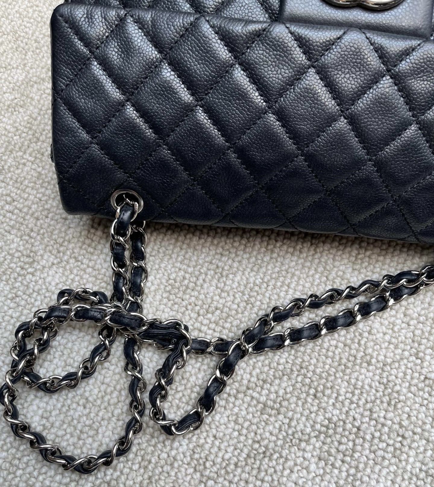 Chanel Black Silver Caviar Airport Bag - Image 3