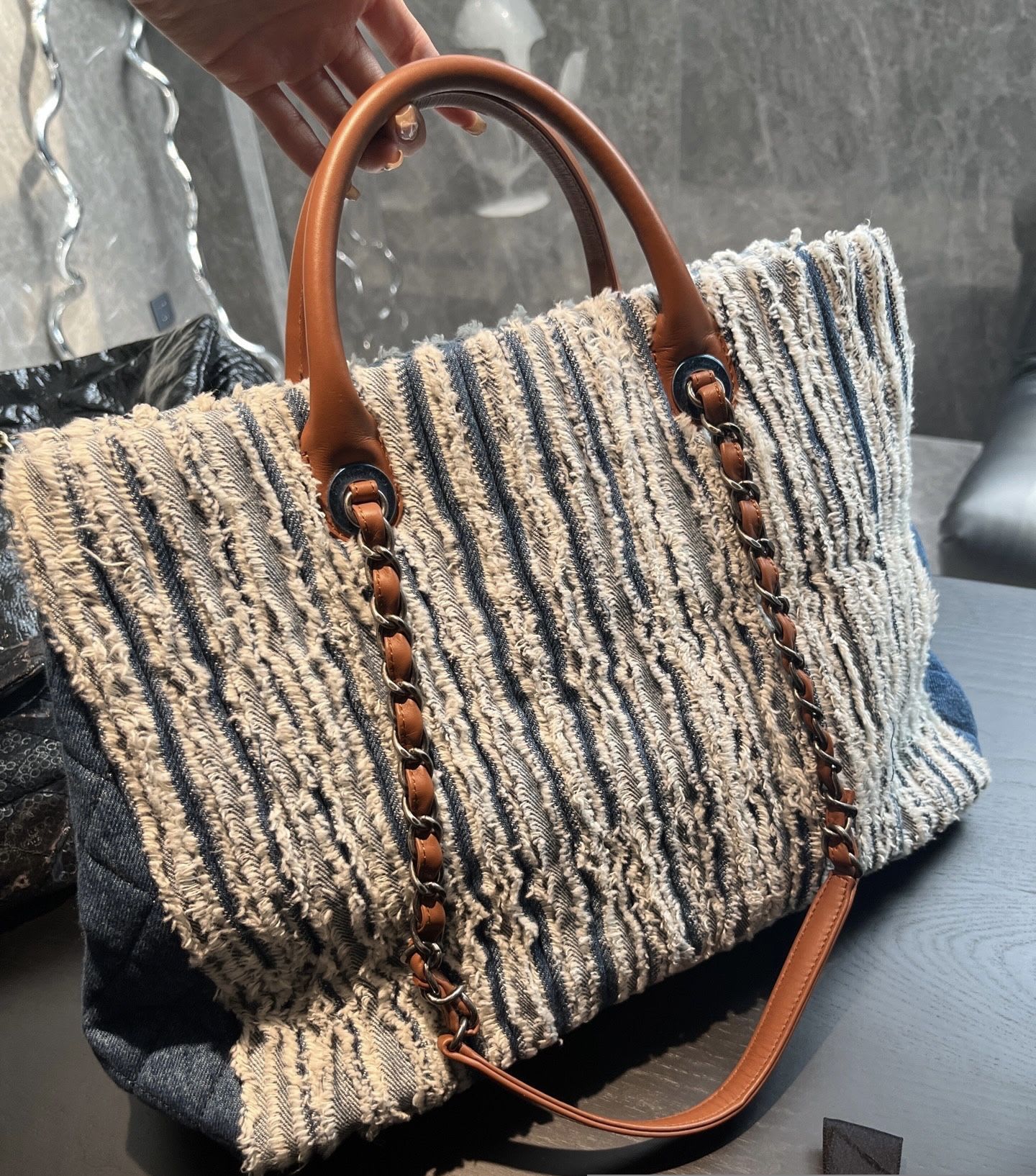 Chanel denim tassel tote bag - Image 3