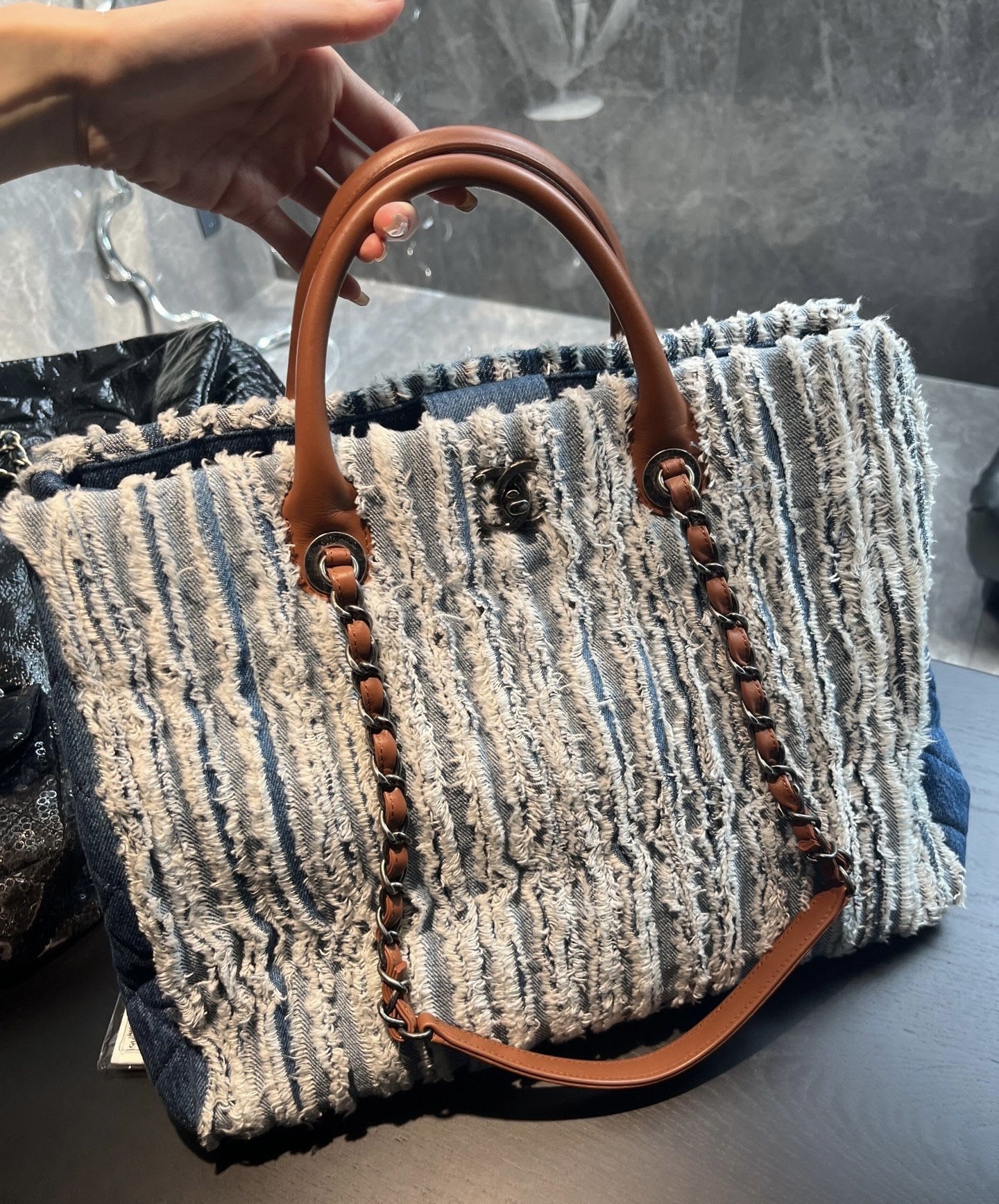 Chanel denim tassel tote bag - Image 4